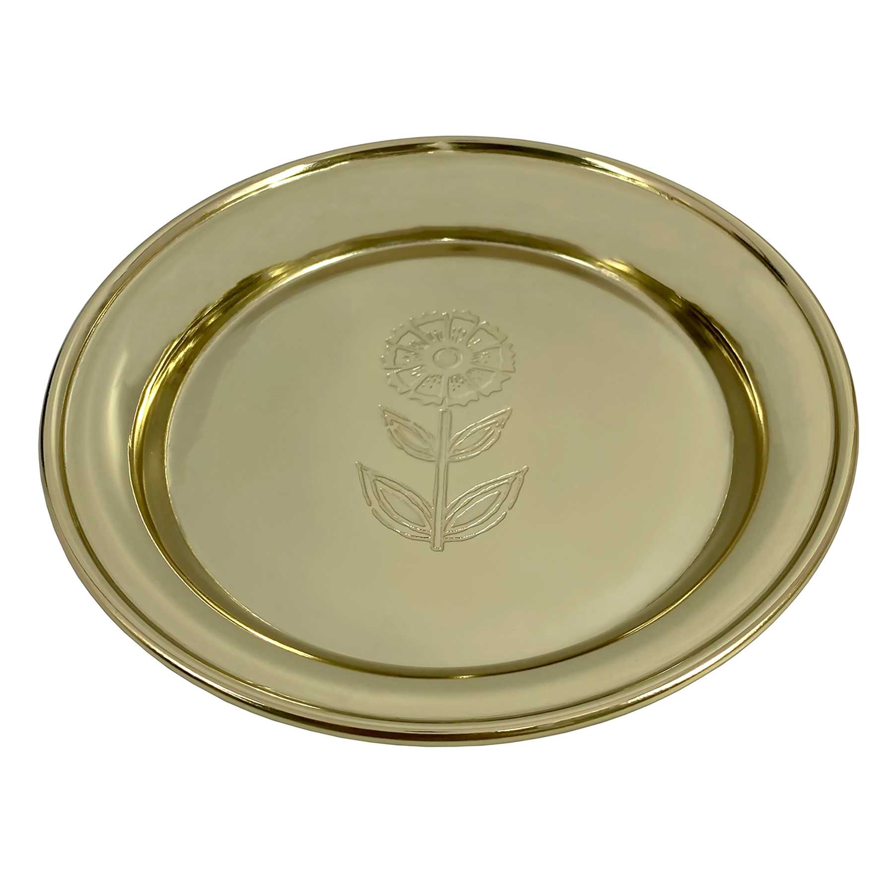 Gold Etched Flower Trinket Tray, 6"