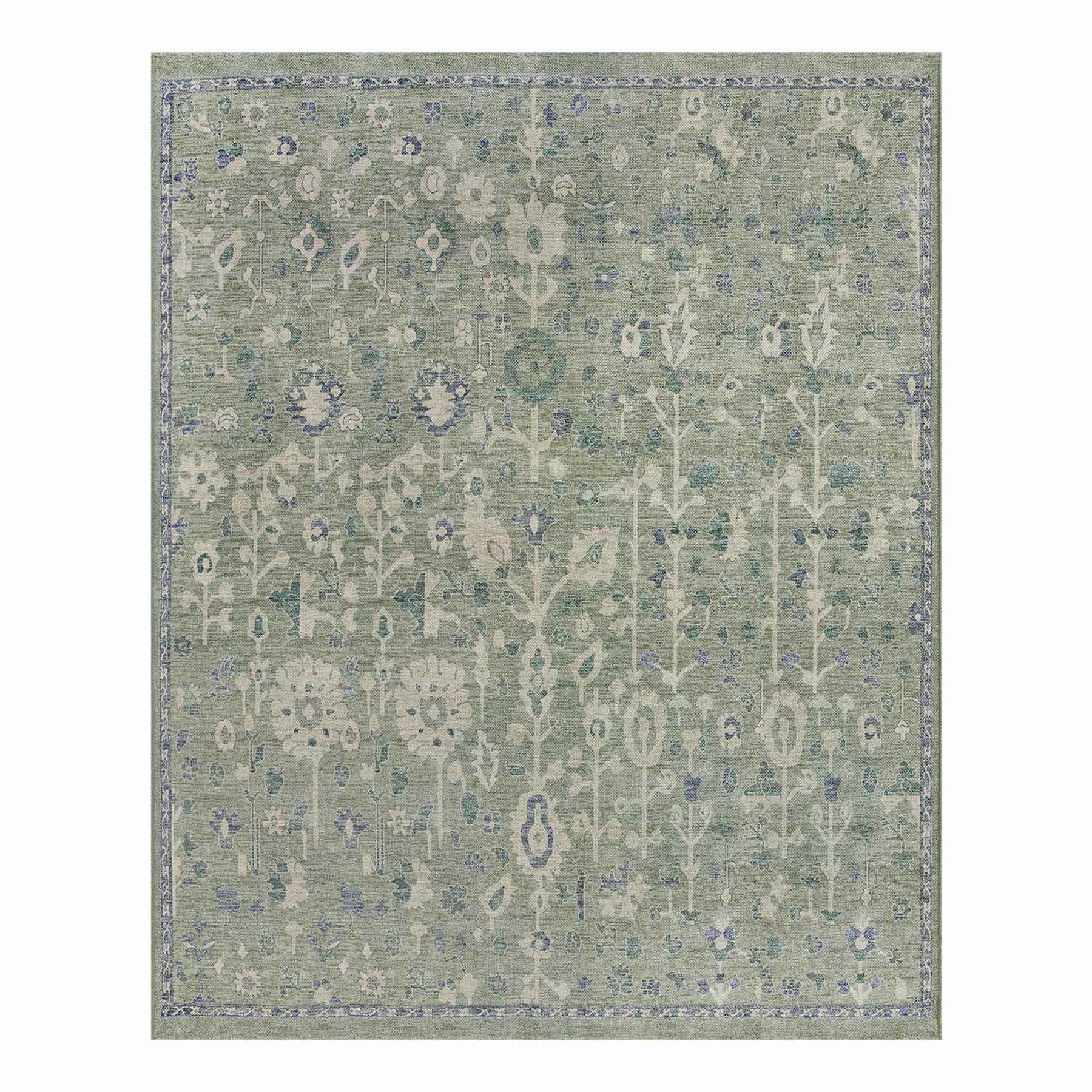 (B897) Honeybloom Green Floral Medallion Washable Area Rug, 8x10