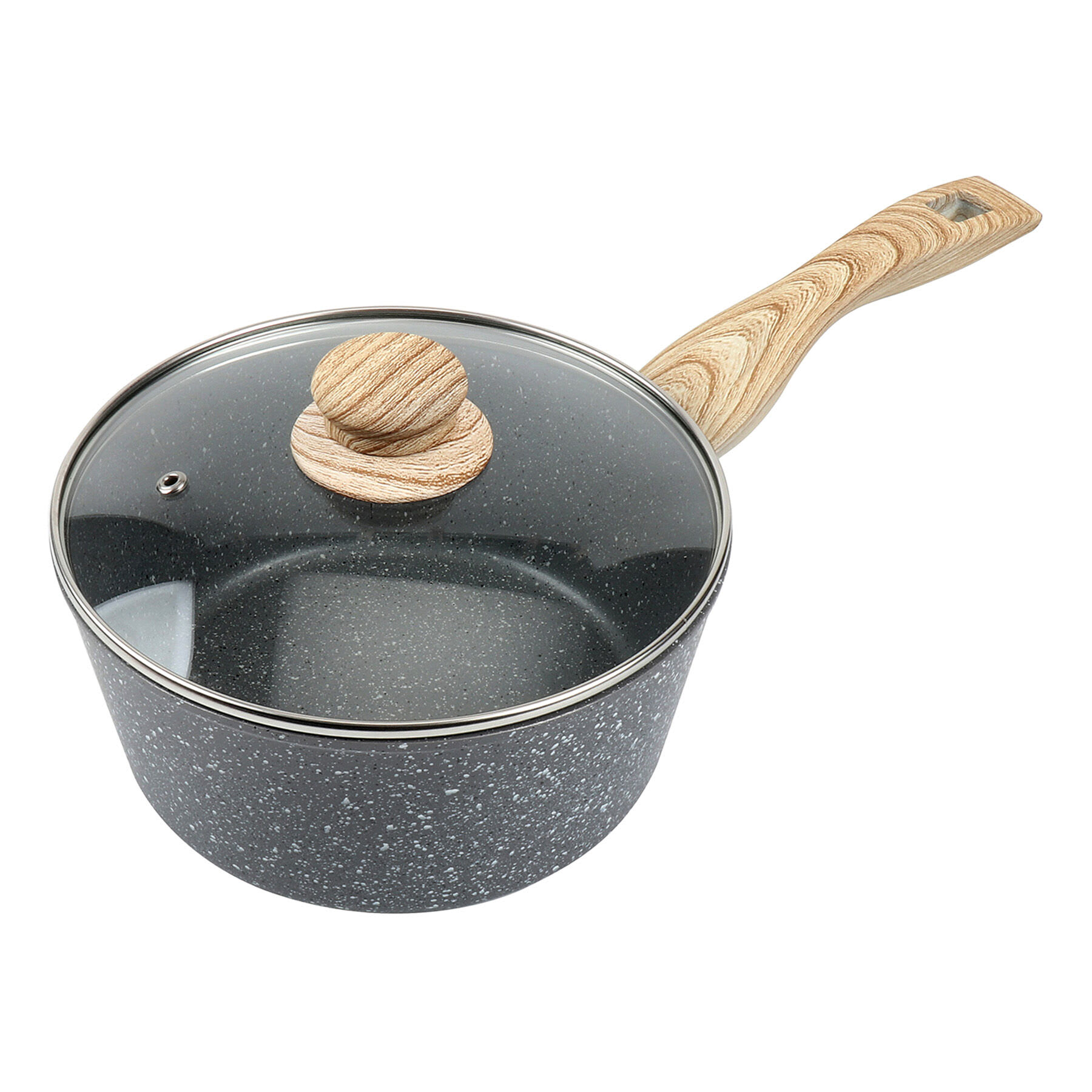 Grey Speckled Non-Stick Sauce Pan with Lid, 3qt