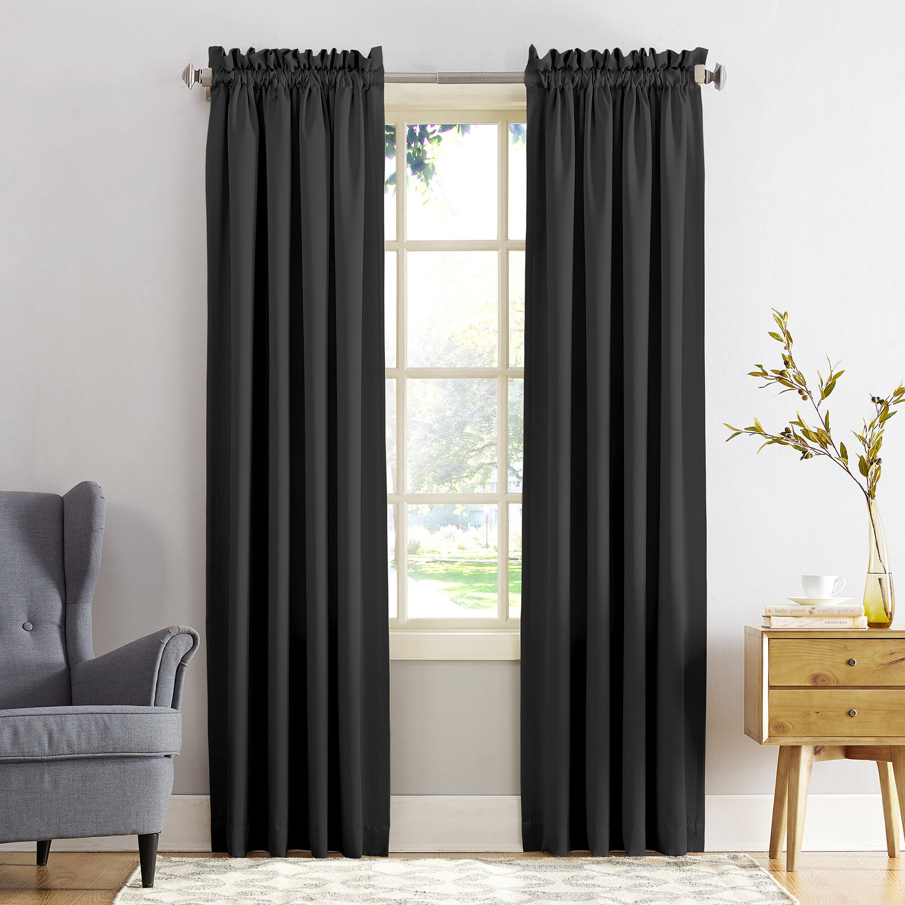 Madison Black Pole Top Room Darkening Curtain Panel, 95"