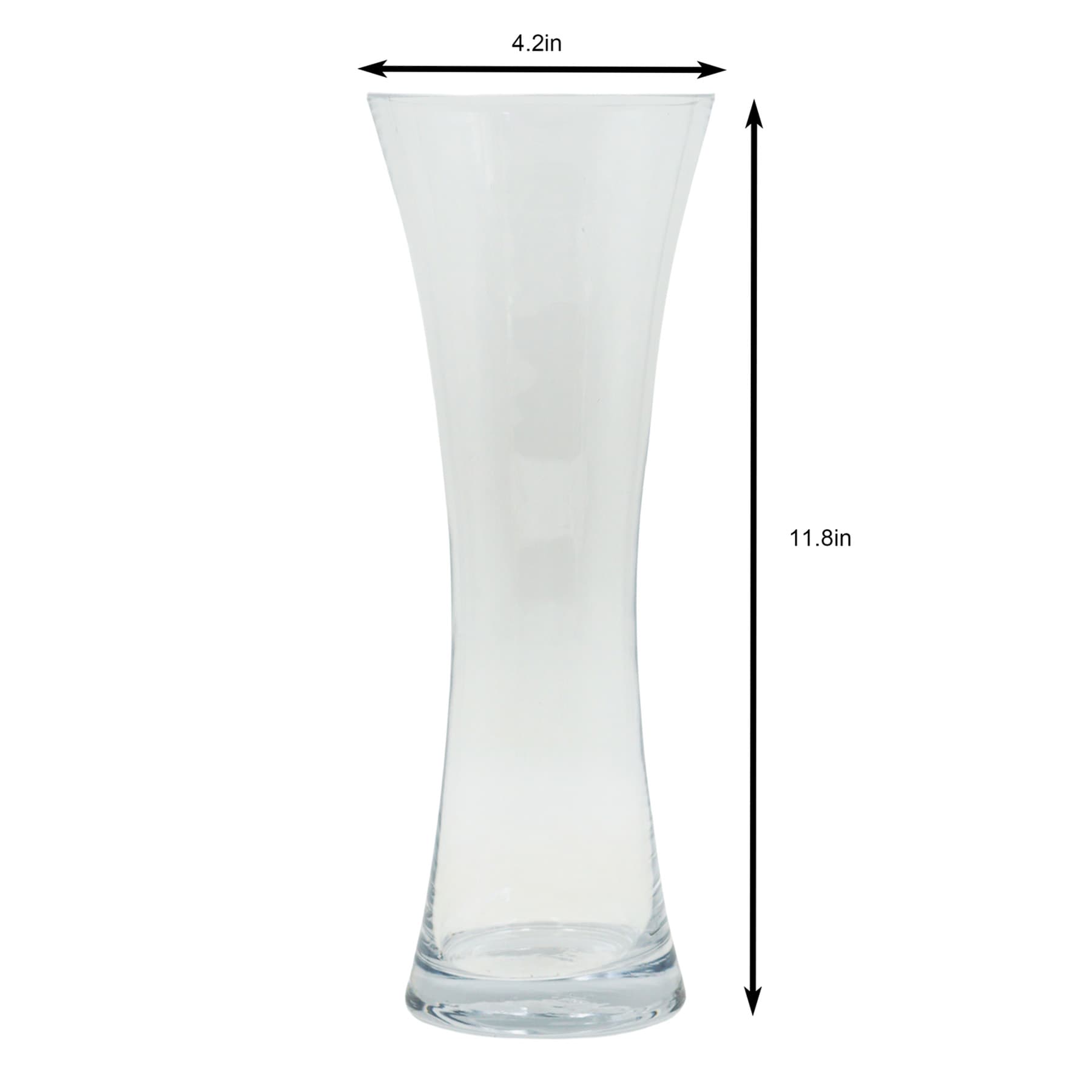 Clear Glass Hourglass Vase, 12"
