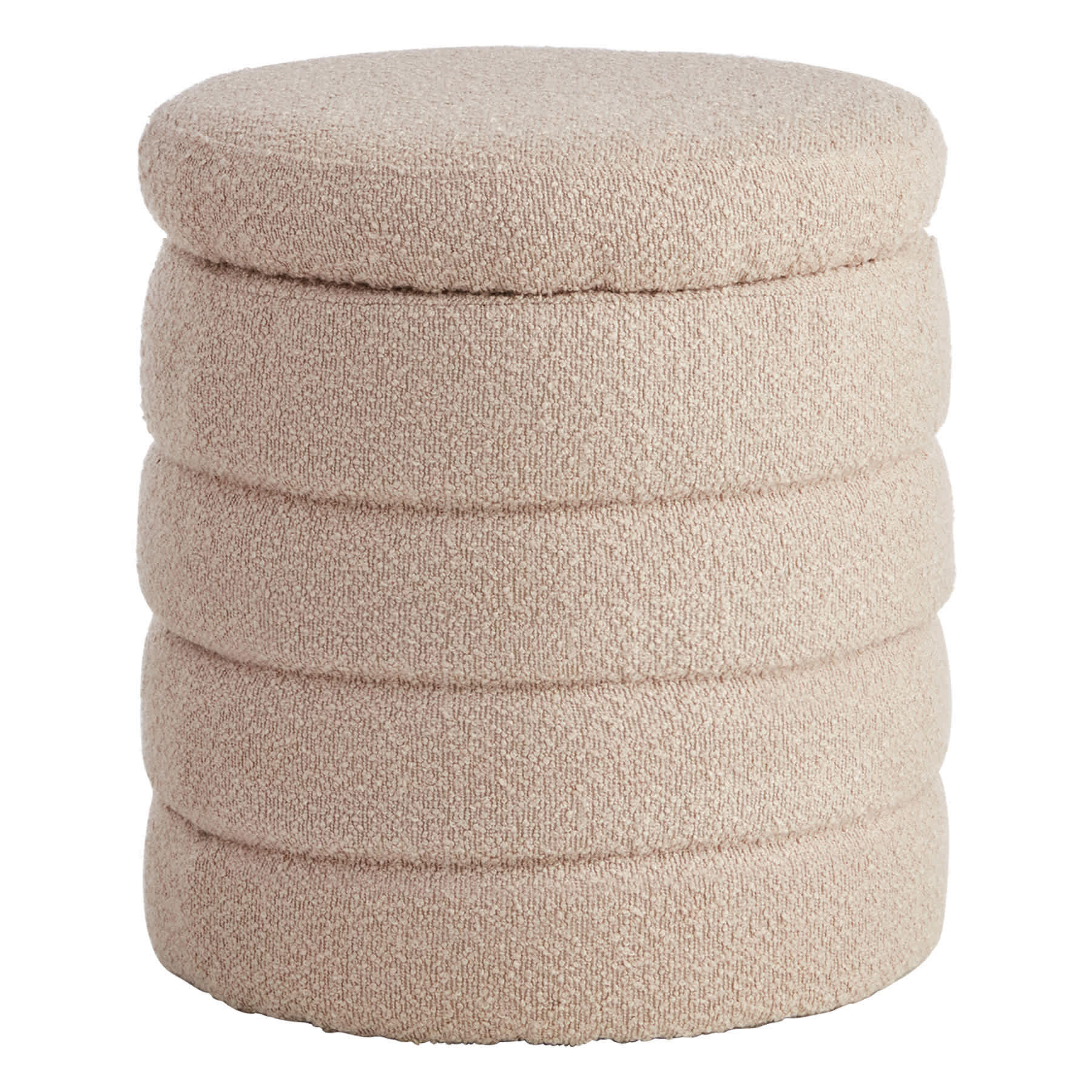 Crosby St. Pax Boucle Round Storage Ottoman, Taupe