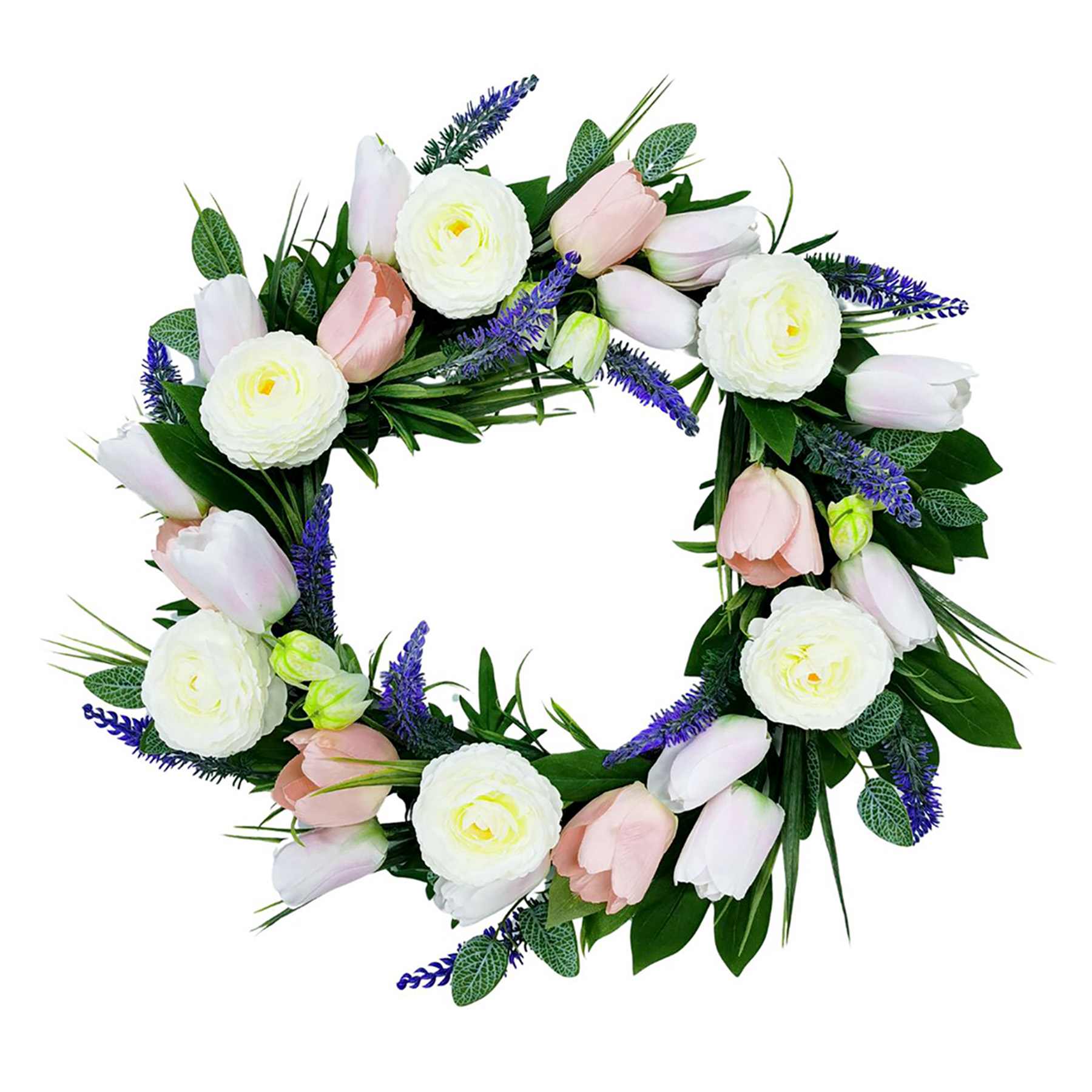 White & Pink Tulip Wreath, 24"
