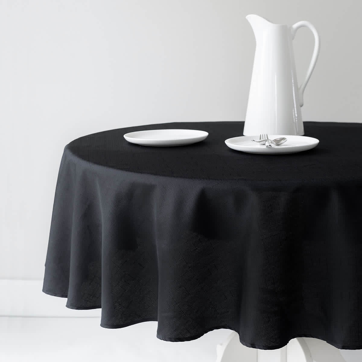 Basics Solid Black Round Tablecloth, 70"