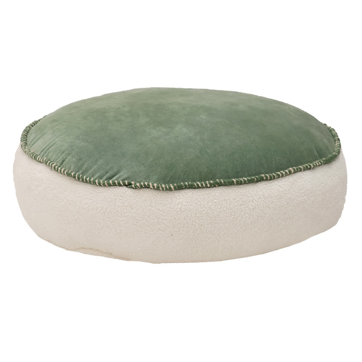 Green Velvet & Sherpa Round Floor Cushion, 20"