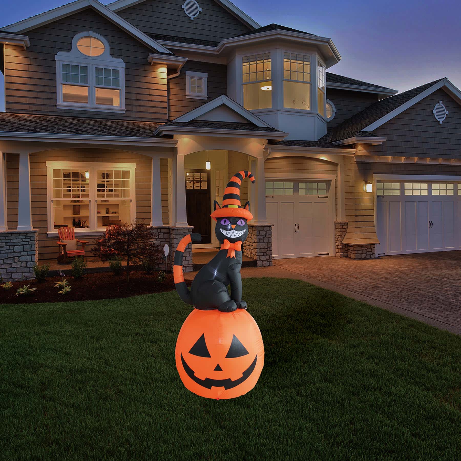 Cat on Jack-o'-Lantern Halloween Inflatable, 8'