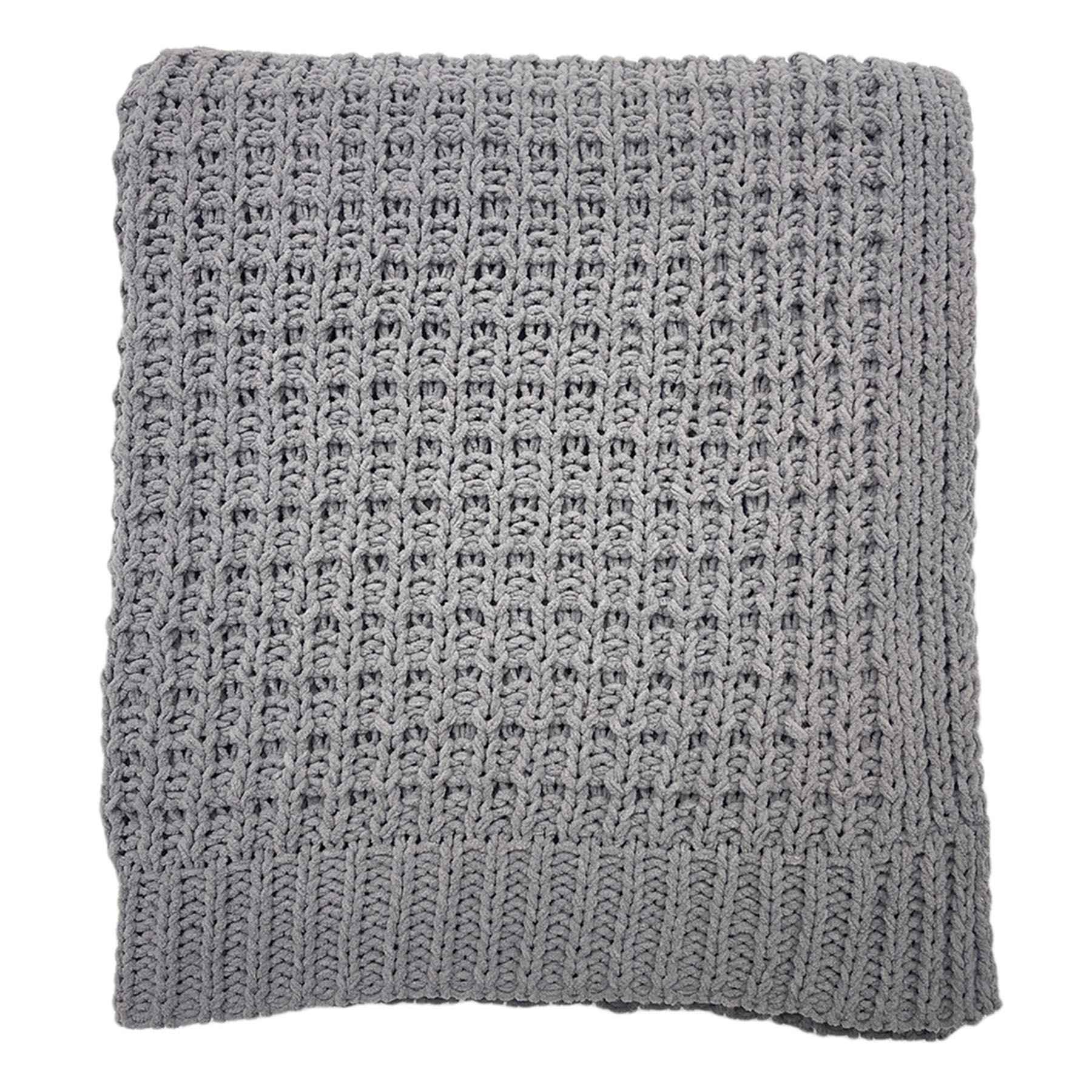 Dark Grey Chenille Knit Throw Blanket, 50x60