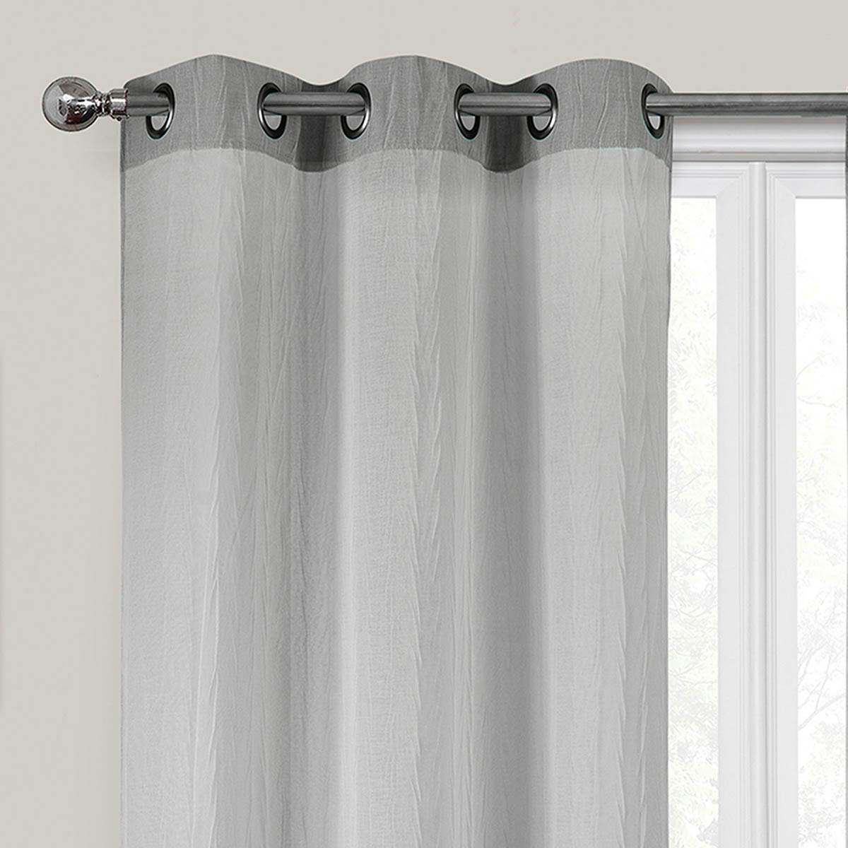 2-Pack Grey Crushed Sheer Grommet Curtain Panels, 84"