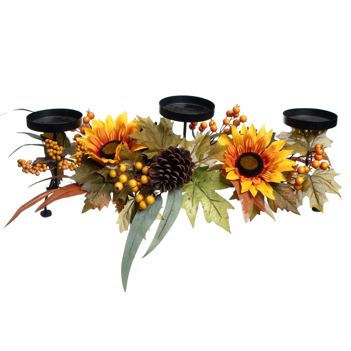 Sunflower, Berry & Acorn Candle Holder, 7"