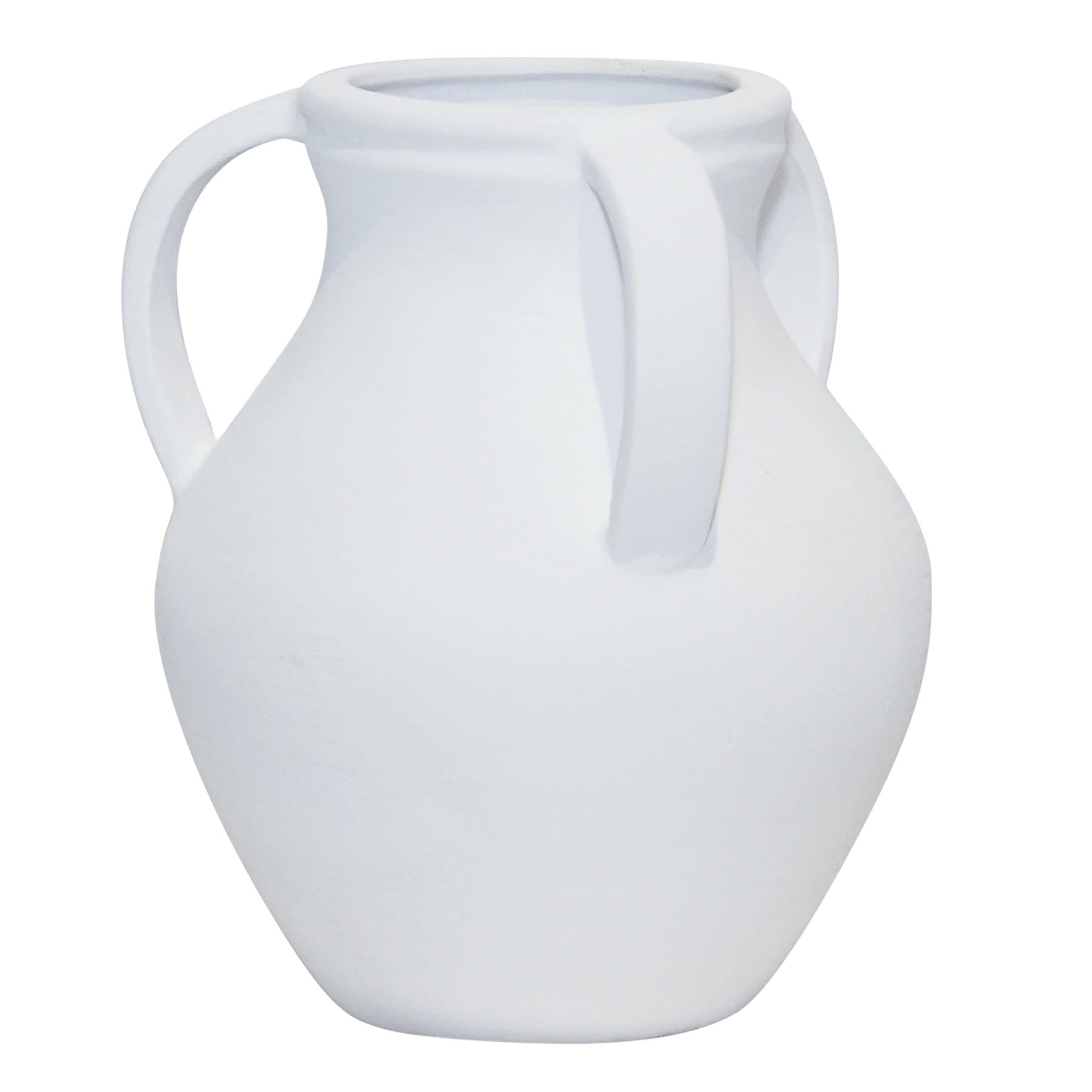 White Ceramic Vase with Handles, 8.7"