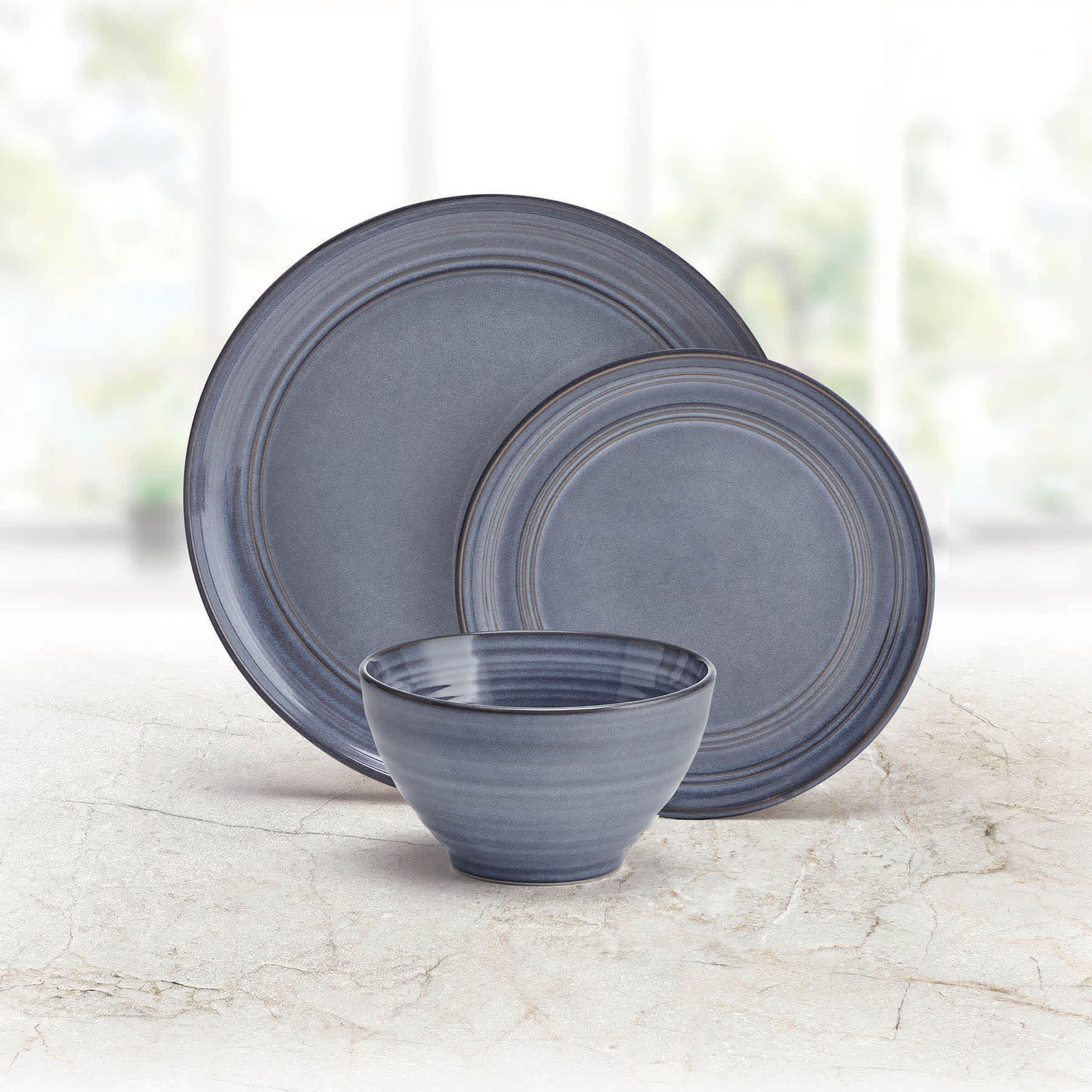 12-Piece Drea Blue Stoneware Dinnerware Set