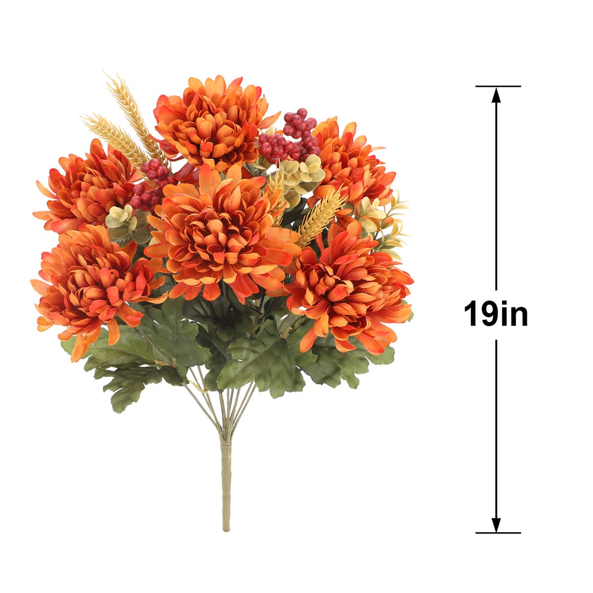 Orange Mum, Berry & Wheat Floral Bush, 19"