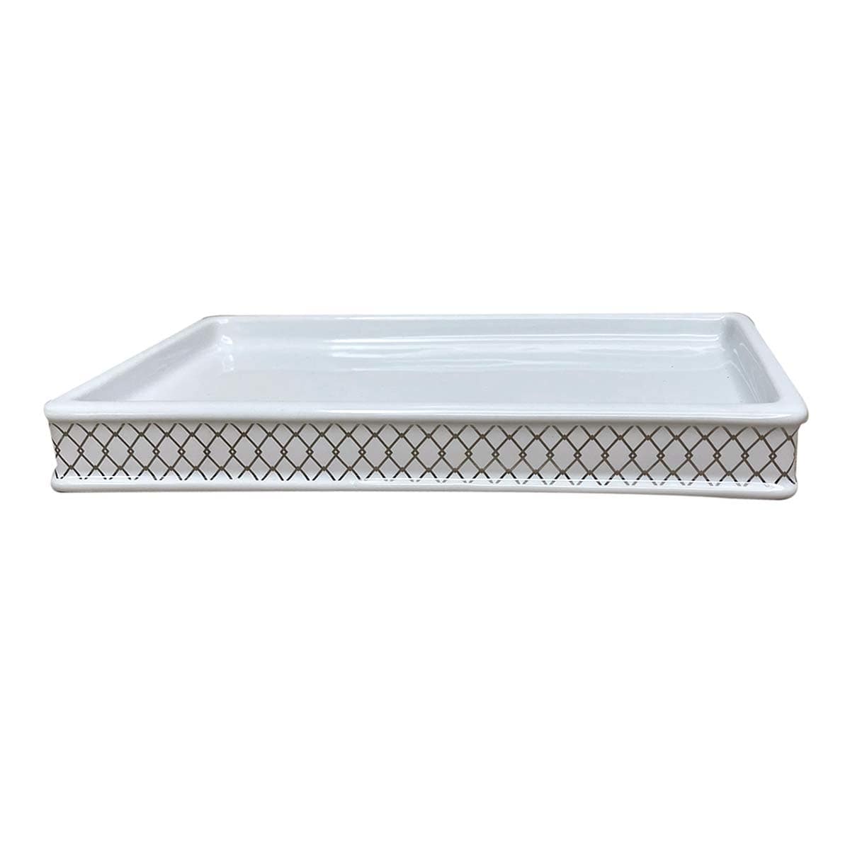 Providence Charlotte White & Gold Checkered Metal Vanity Tray, 6x11