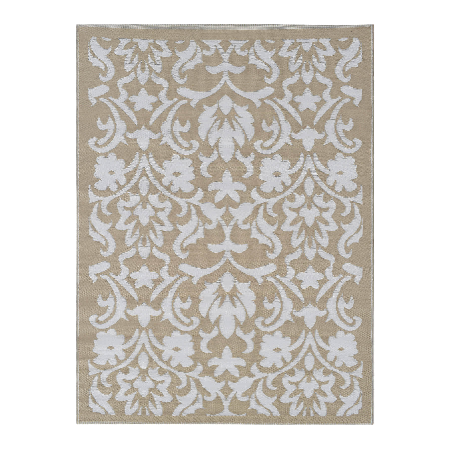 Beige Flower Plastic Outdoor Area Rug, 5x7