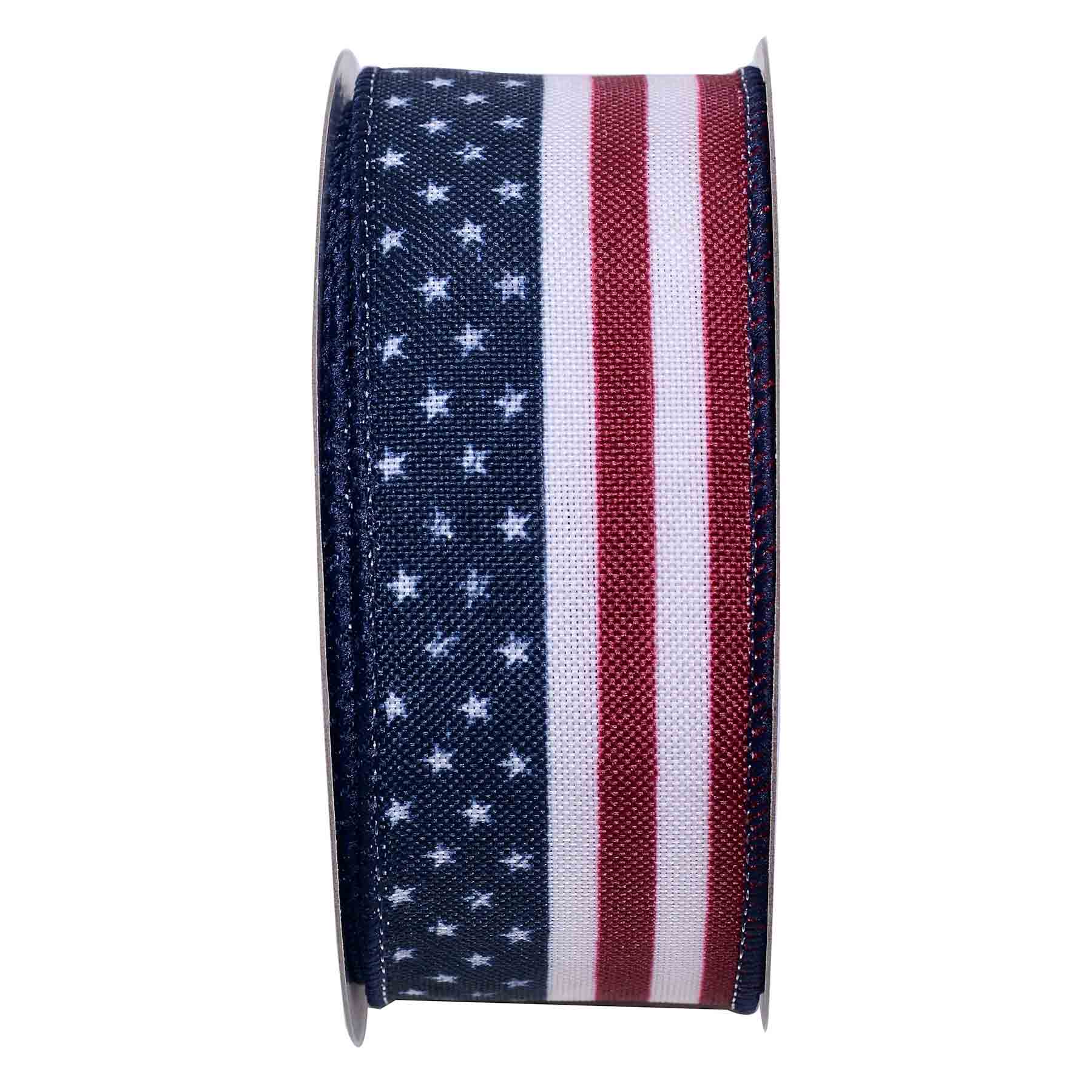 American Flag Striped Wired Ribbon