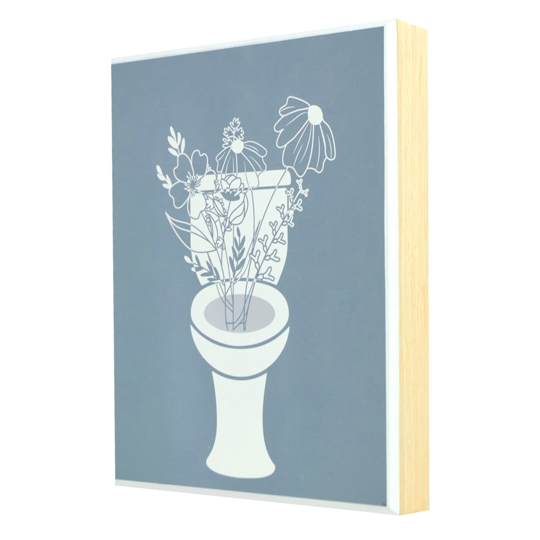 Blue & White Floral Toilet Wall Art, 8x10