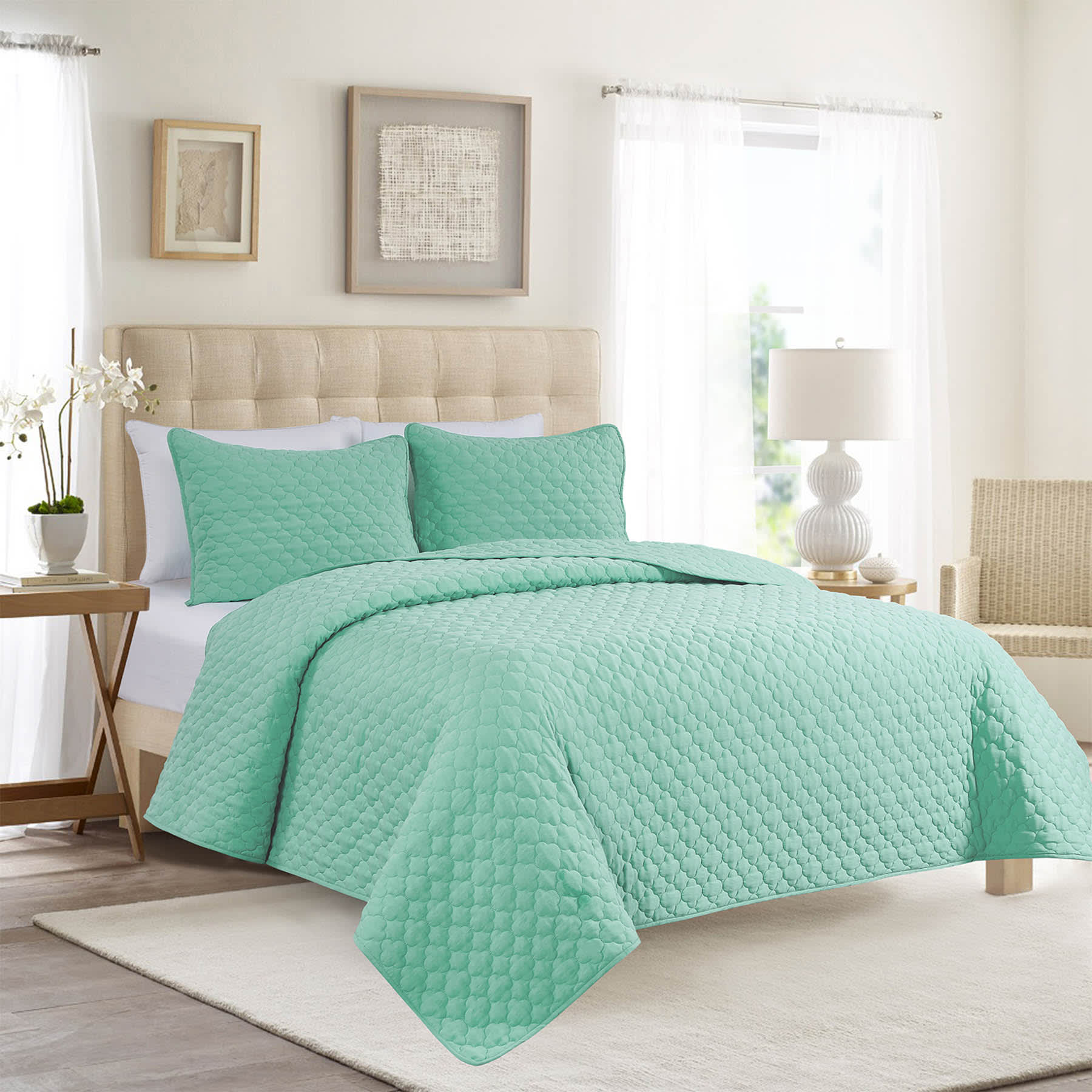 Found & Fable 3-Piece Light Green Washed Microfiber Quilt Set, Full/Queen