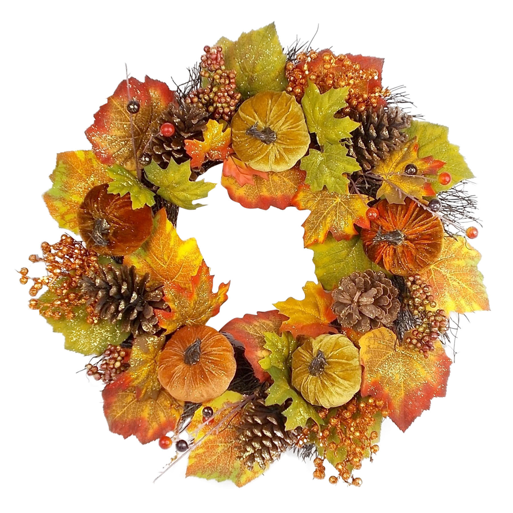 Glittered Velvet Pumpkins Autumn Wreath, 24"