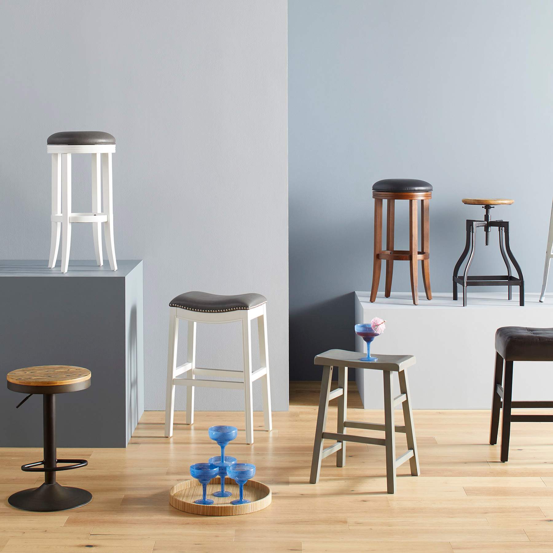 Providence Grey Saddle Backless Counter Stool, 24"