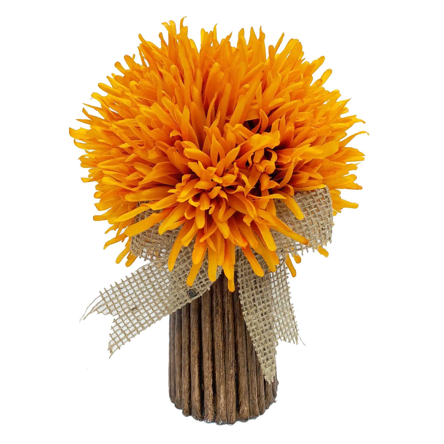 Orange Mum Arrangement in Natural Vase, 9"