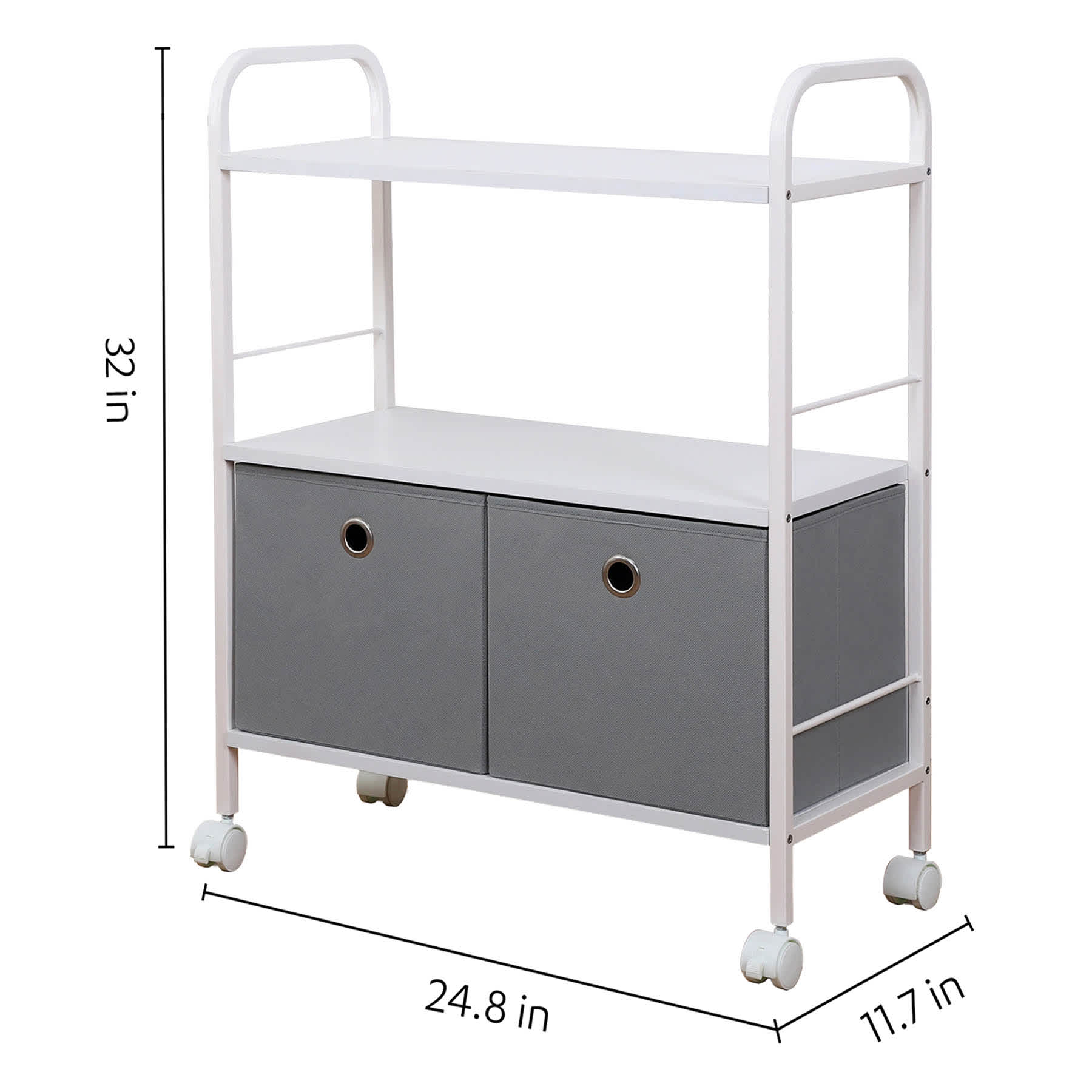 2-Tier Metal & Wood Cart with 2 Modular Cubes, White