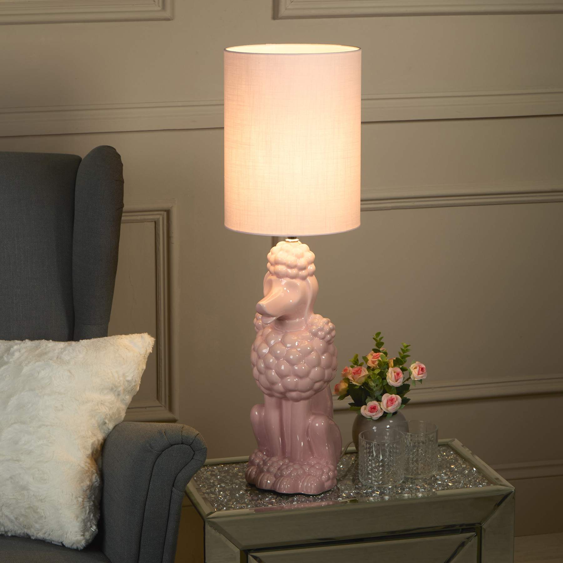 Pink Poodle Ceramic Medium Lamp with Shade, 27"