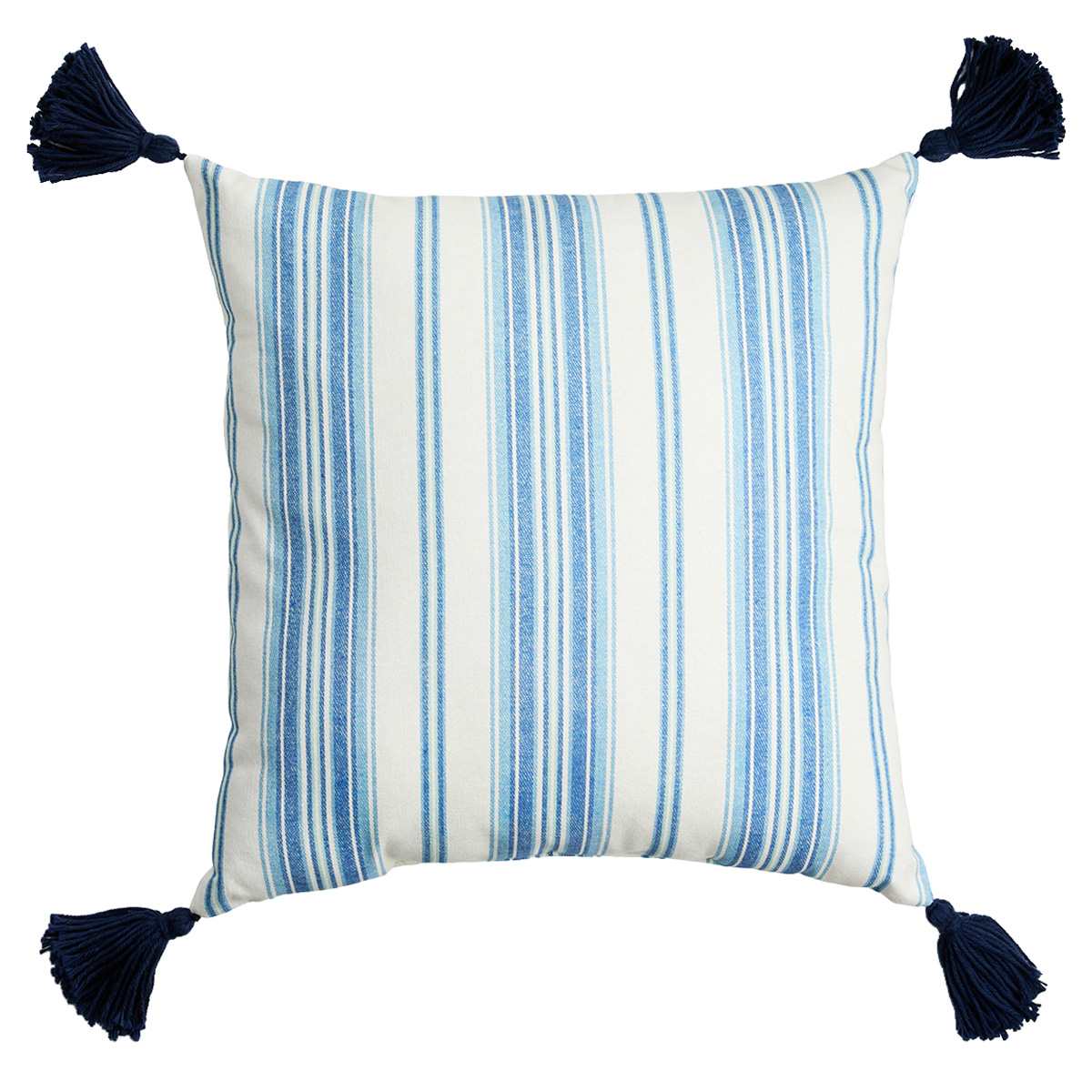 Honeybloom White & Blue Stripe with Tassels Outdoor Throw Pillow, 18"