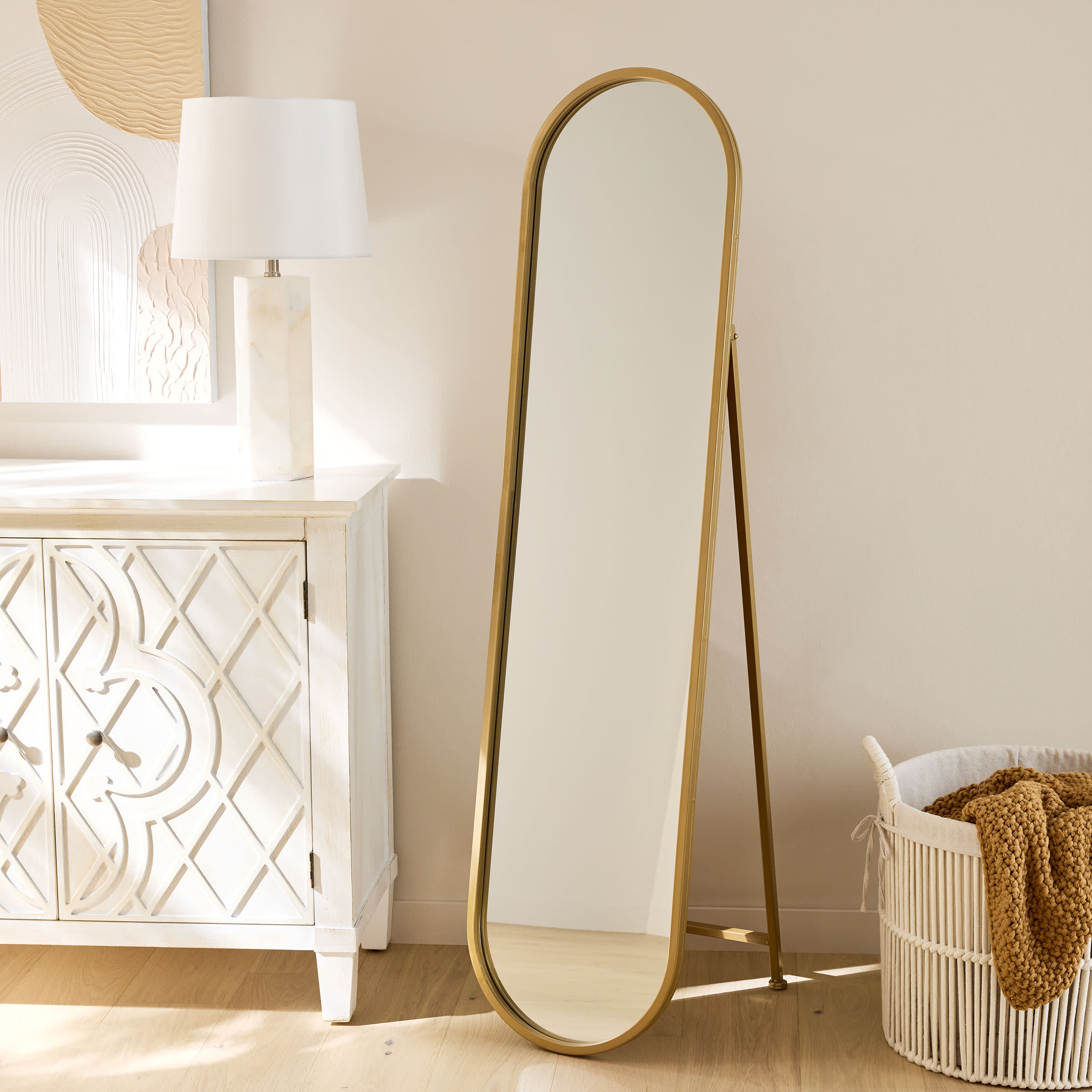 Aria Oval Gold Floor Mirror, 15x60