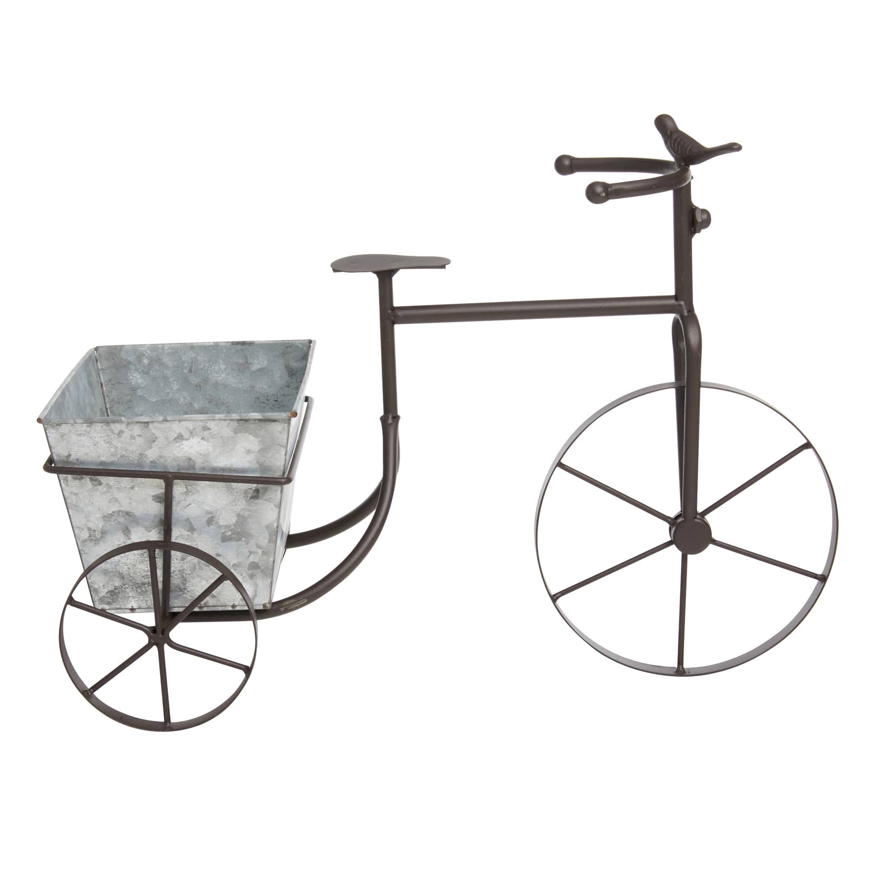 Decorative Brown Metal Bicycle with Galvanized Outdoor Planter