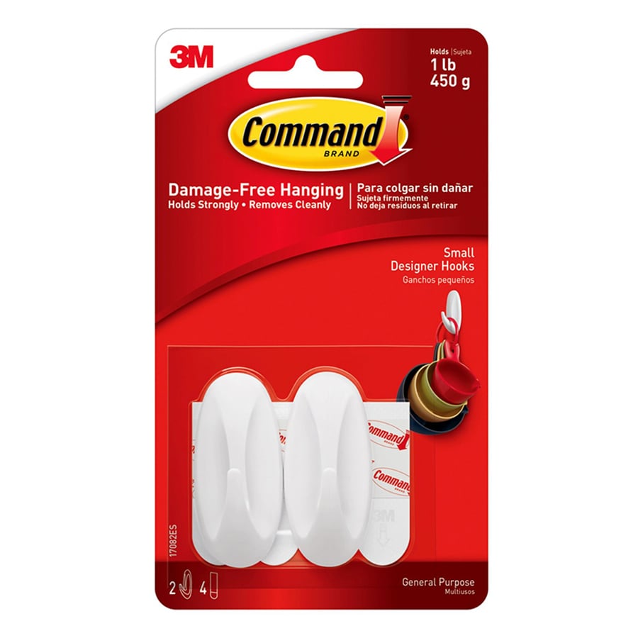 Command? Small Designer Hooks, 2-Hooks, 4-Strips/Pack, White
