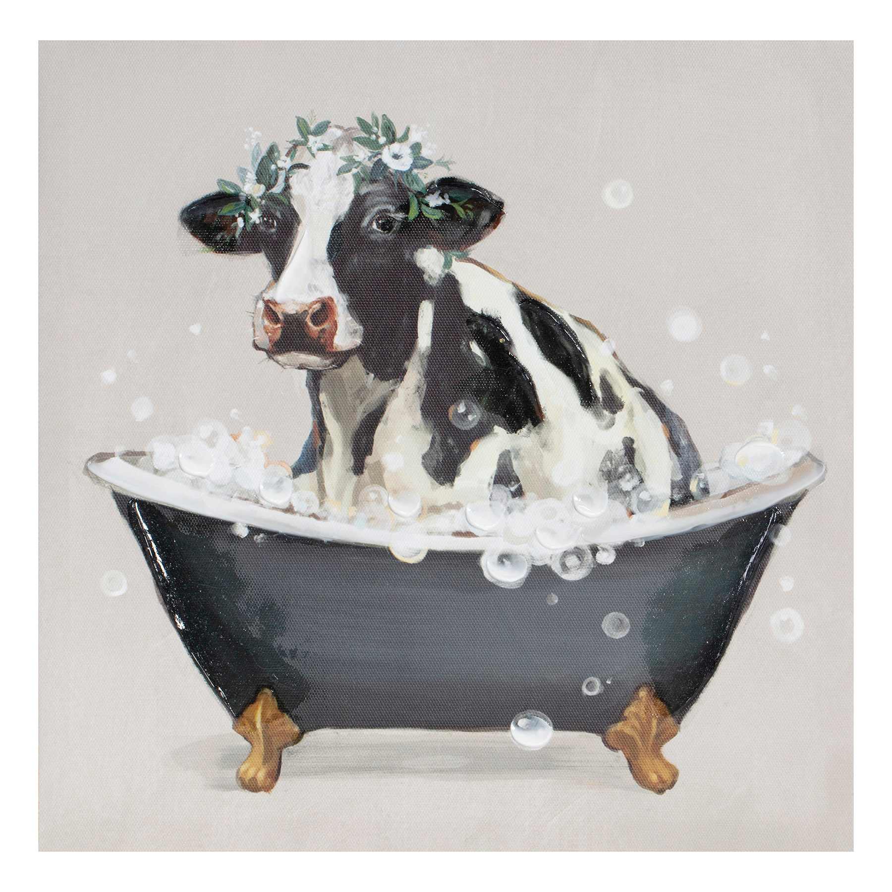 Cow in Tub Canvas Wall Art, 12"