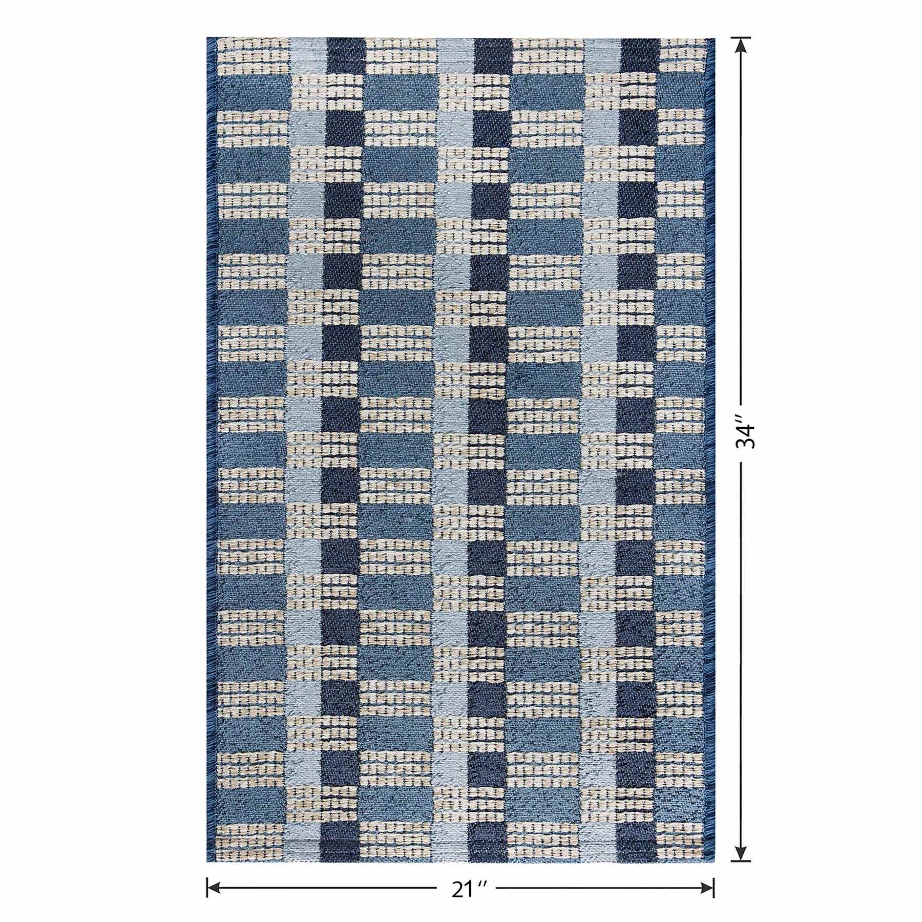 Tapestry Blue Gradient Washable Accent Rug with Gel Latex Back, 21x34