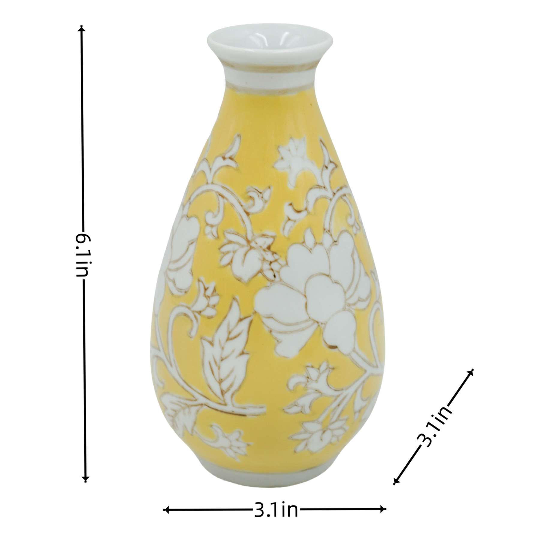 Yellow Chinoiserie Porcelain Vase, 6"
