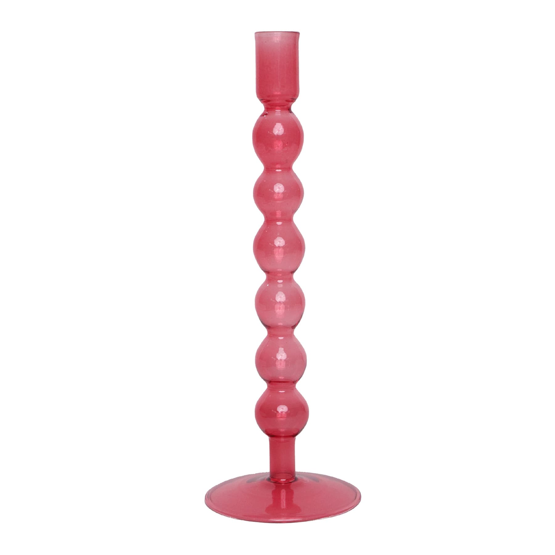 Pink Bubble Glass Taper Candle Holder, 11"