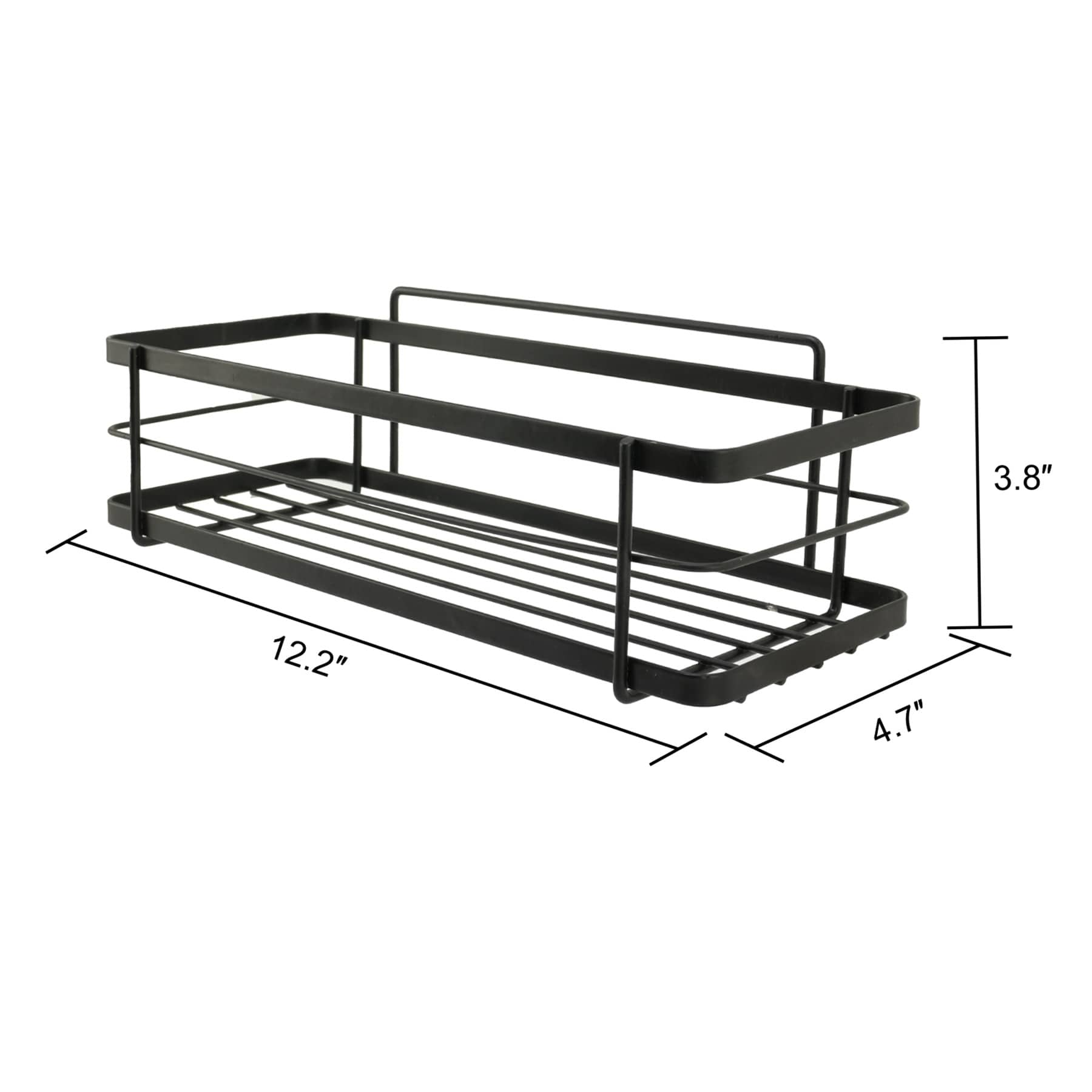 Keller Black Rectangle Shower Shelf with Adhesive Sticker Hooks