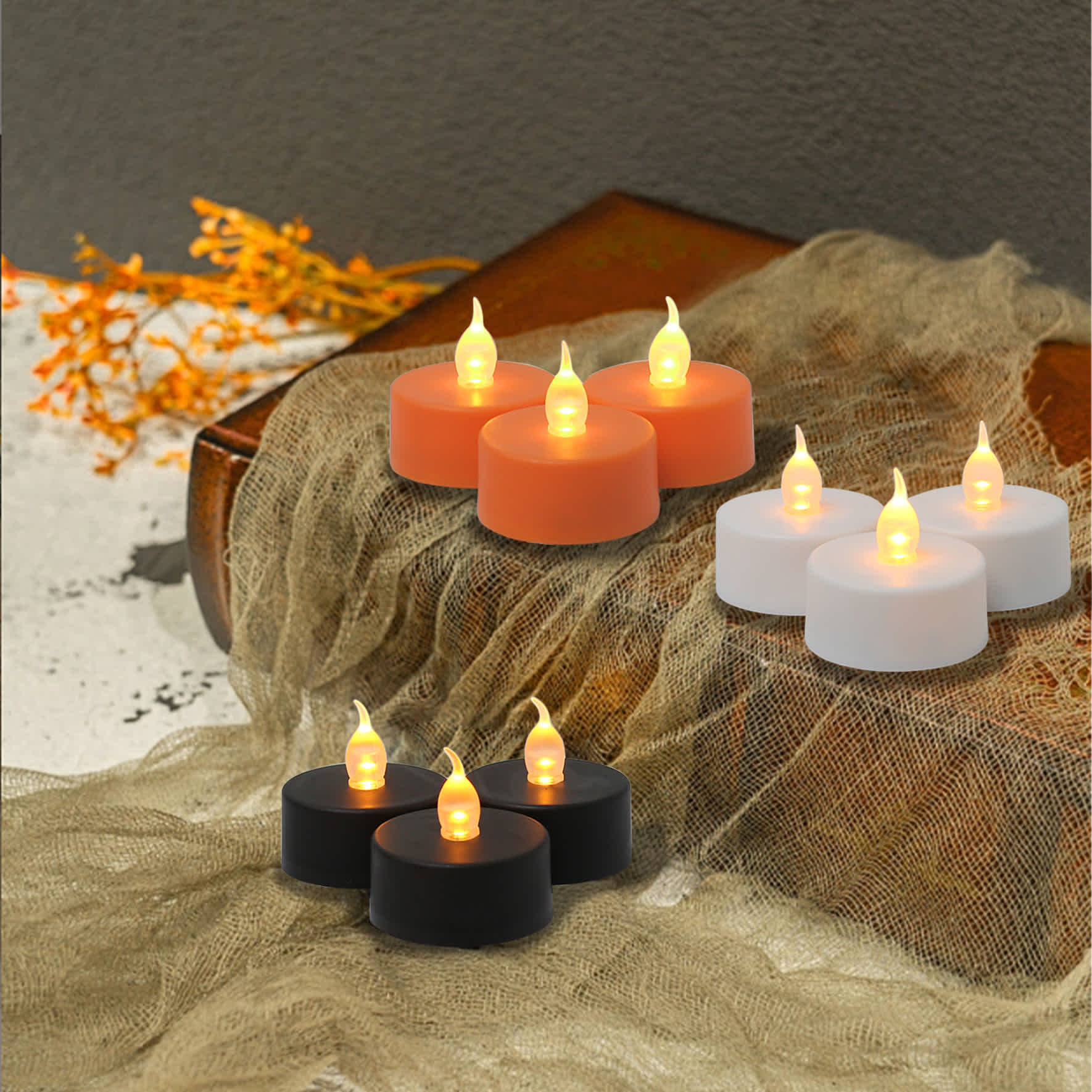 3-Pack Black LED Tealight Candles