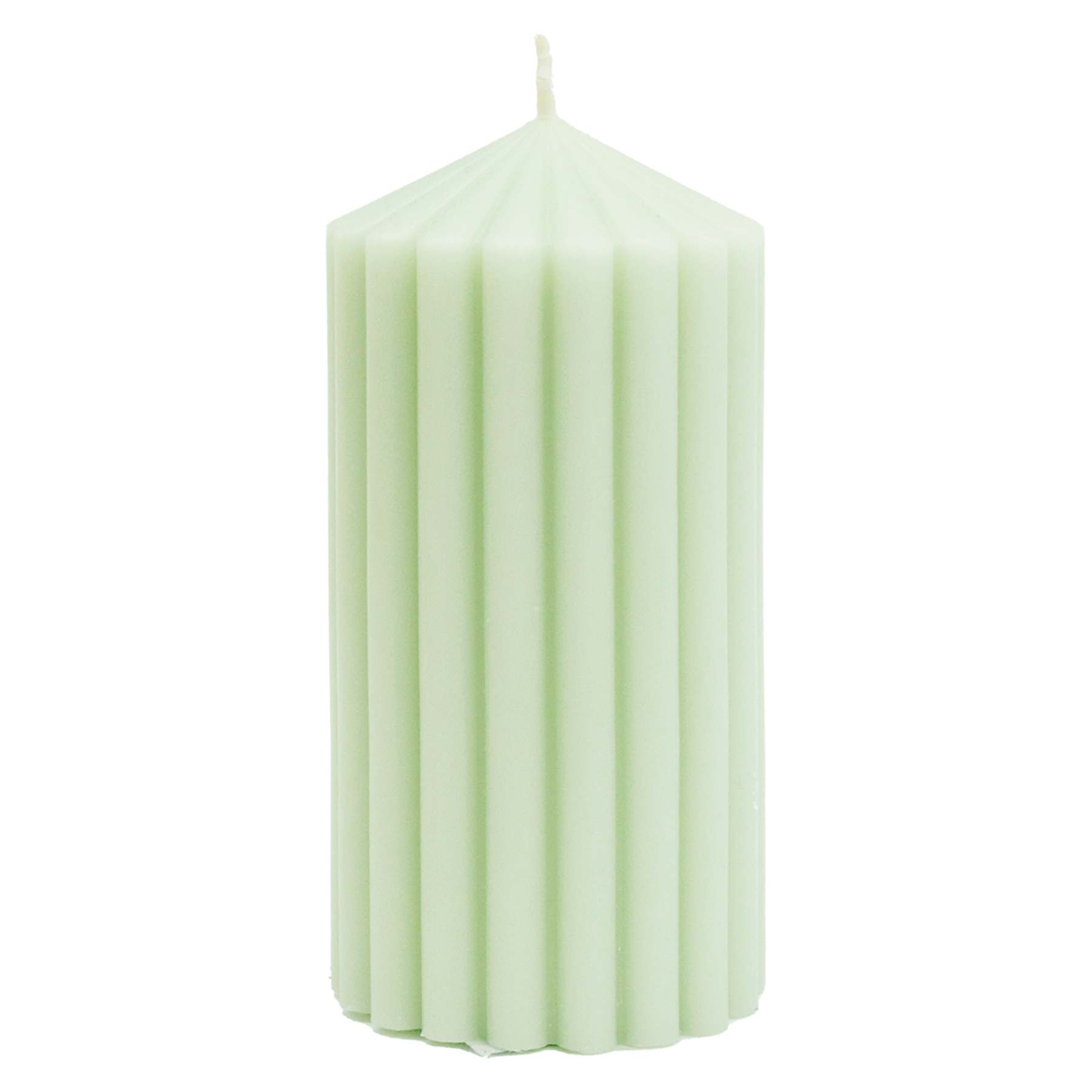 Found & Fable Green Unscented Ribbed Pillar Candle, 3x6