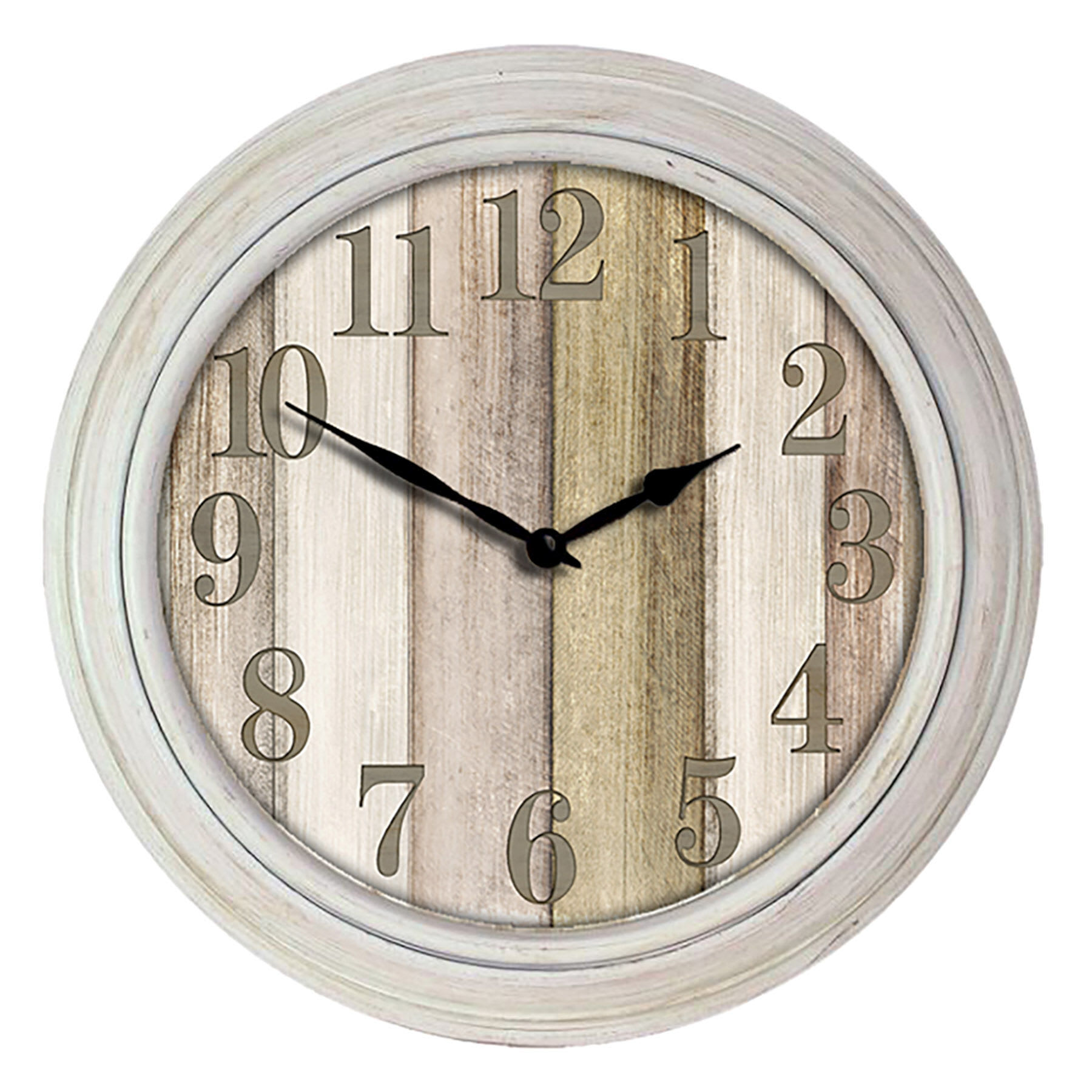 Distressed Wood White Farmhouse Round Wall Clock, 12"