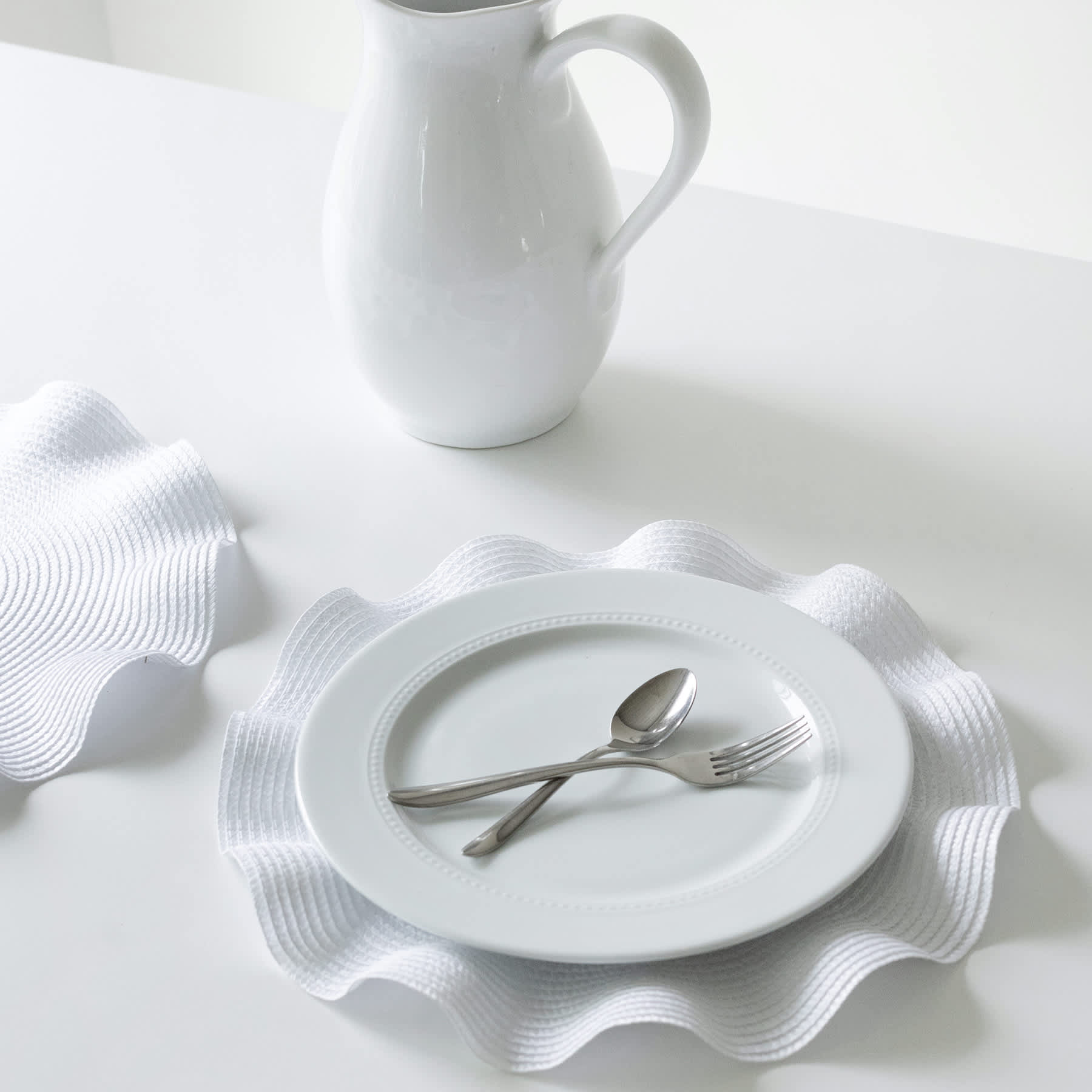 White Victorian Ruffled Round Placemat, 15"