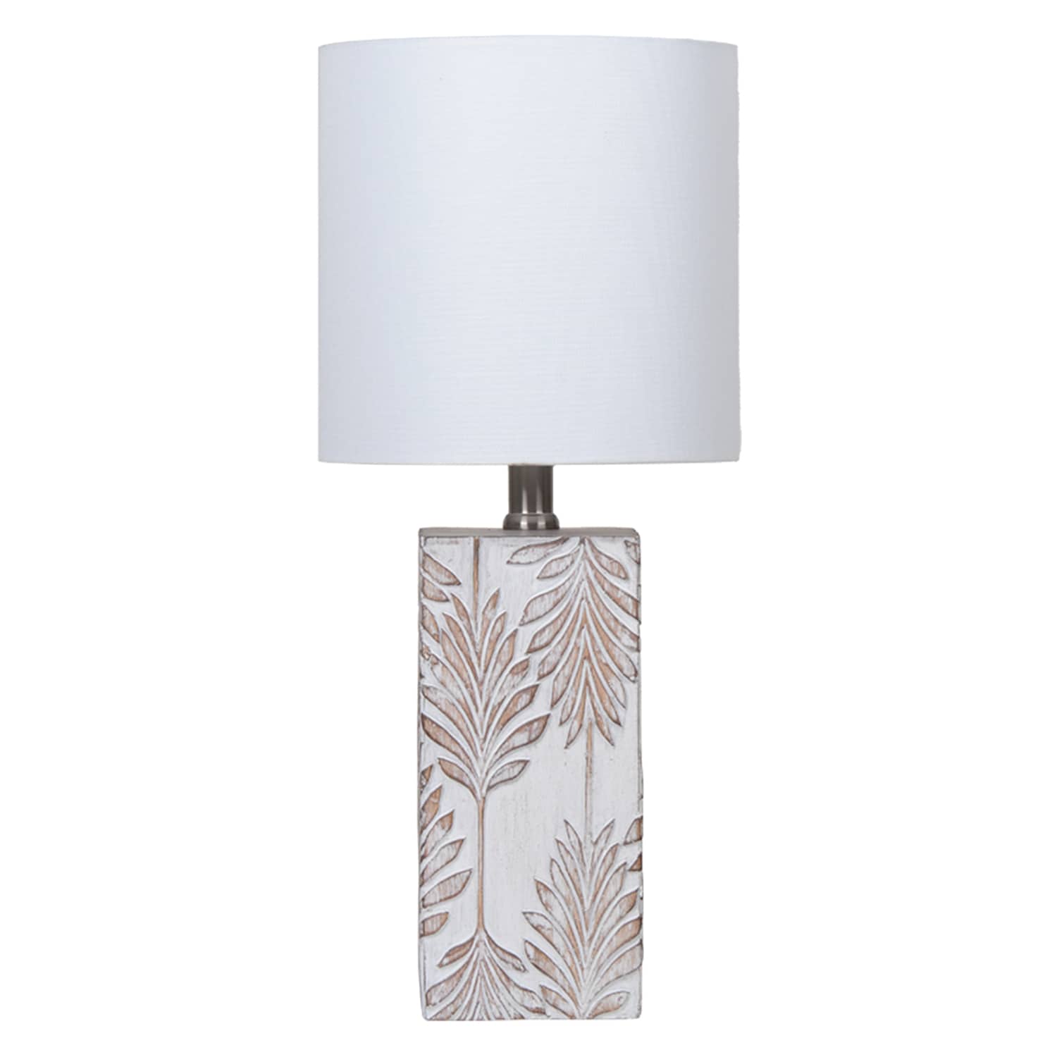 Found & Fable White Washed Square Column Small Table Lamp with Shade, 18"