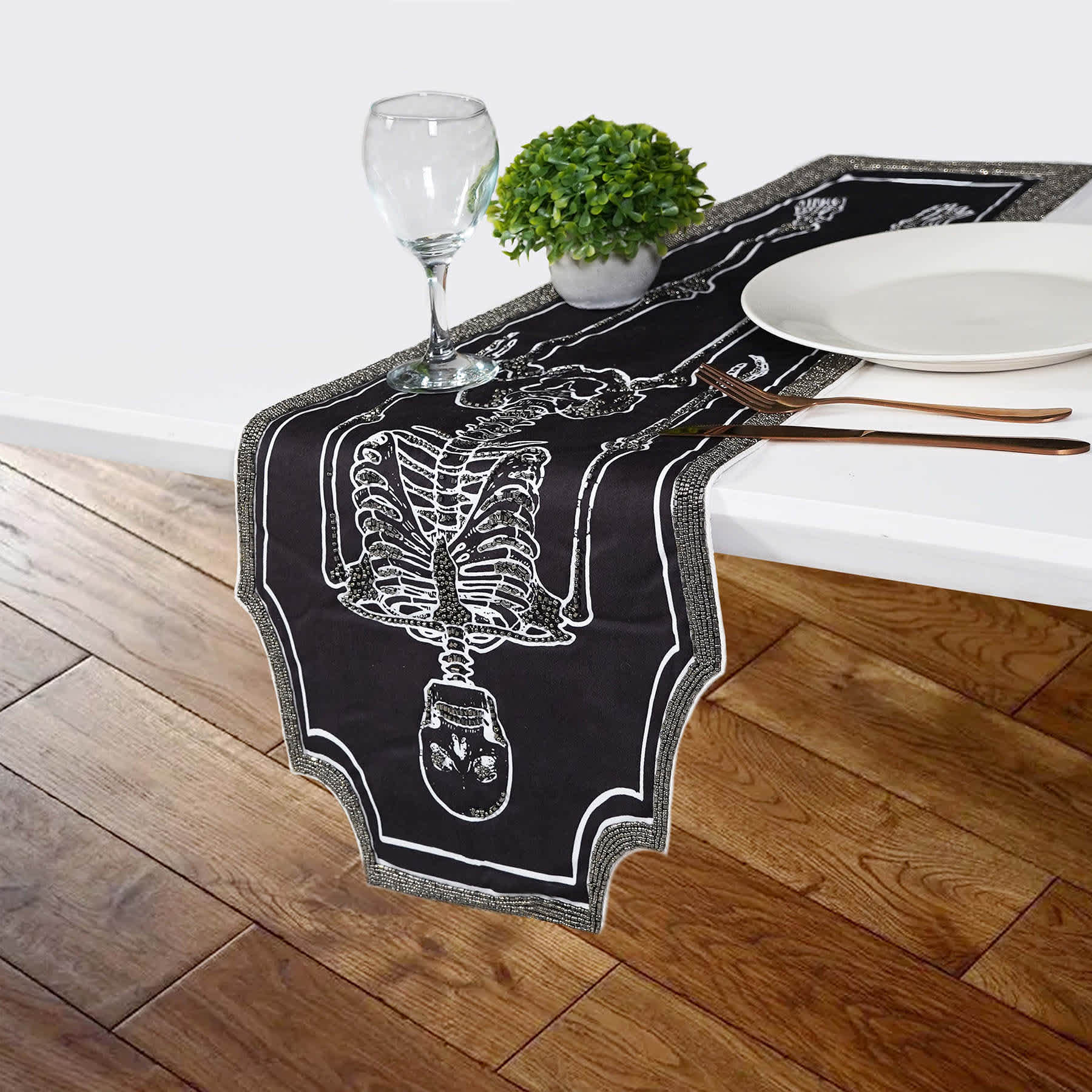 Midnight Shadows Semi Beaded Coffin Table Runner, 13x36