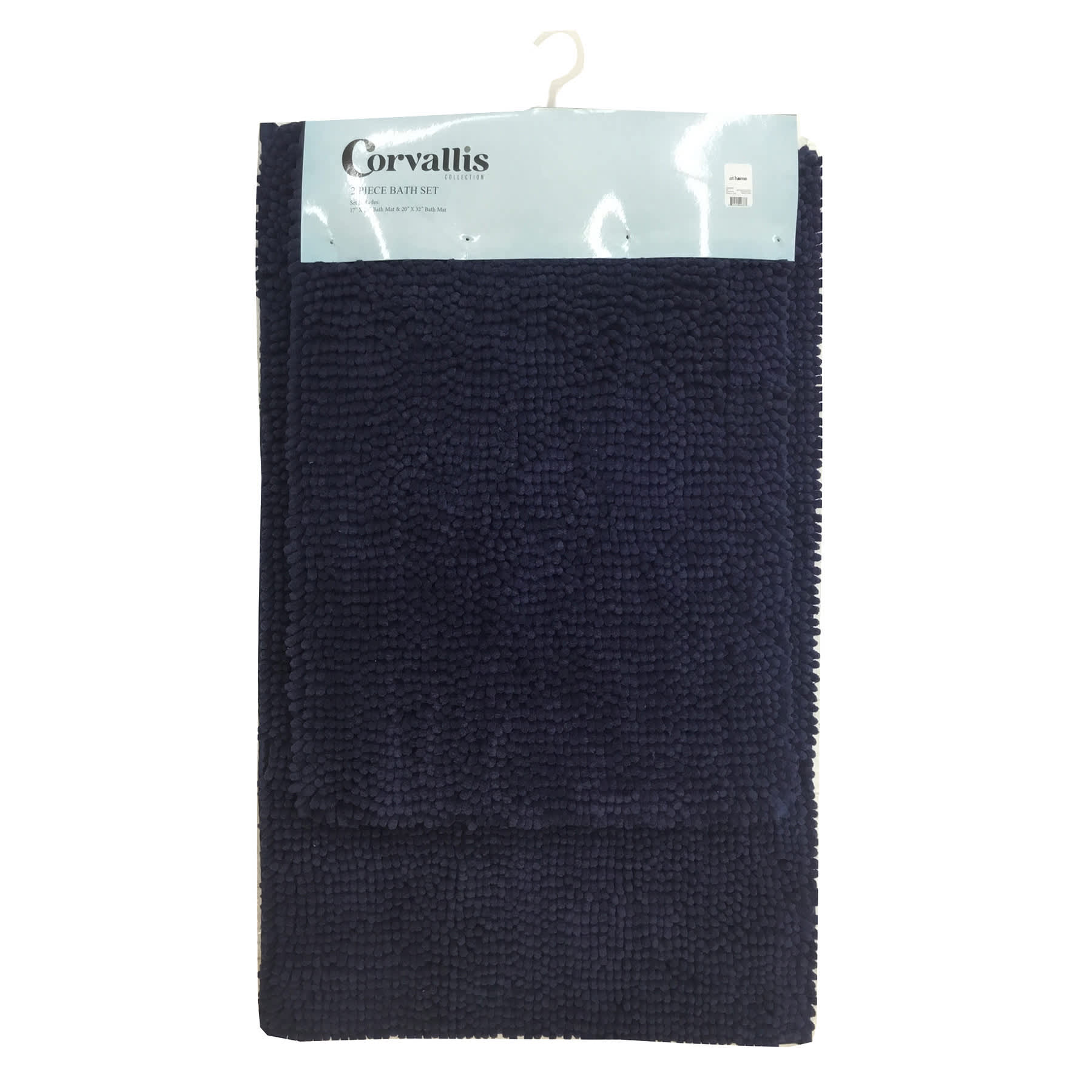 2-Piece Navy Blue Noodle Bath Rug Set, 17x24/20x32