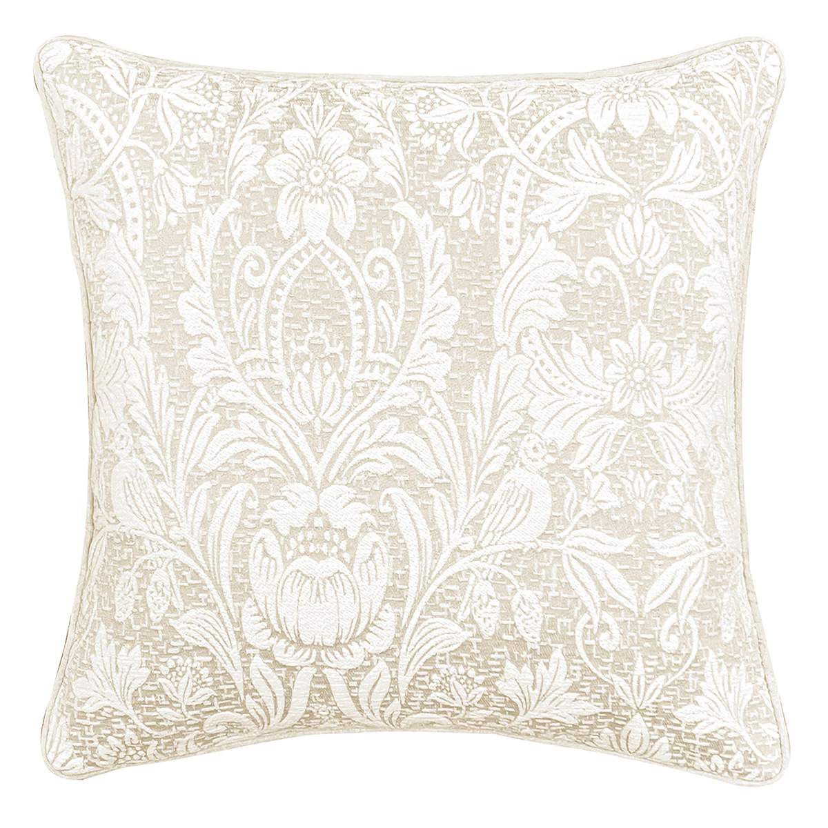 Ivory Floral Damask Throw Pillow, 18"