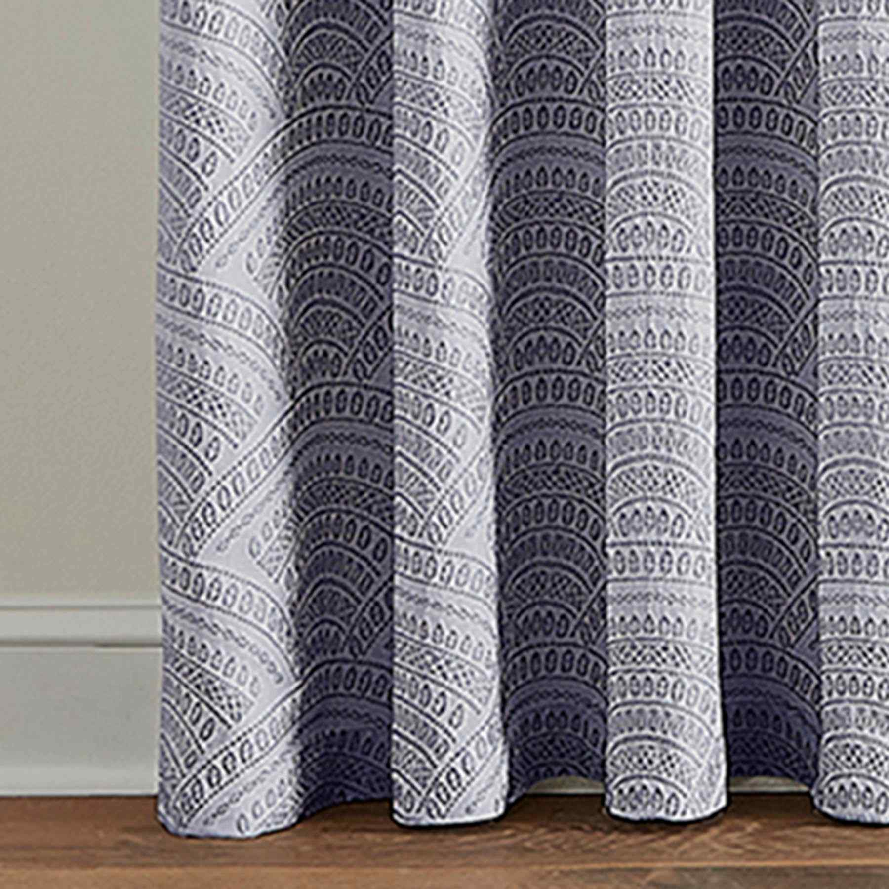 Blue Geo Jacquard Light Filtering Curtain Panel, 84"