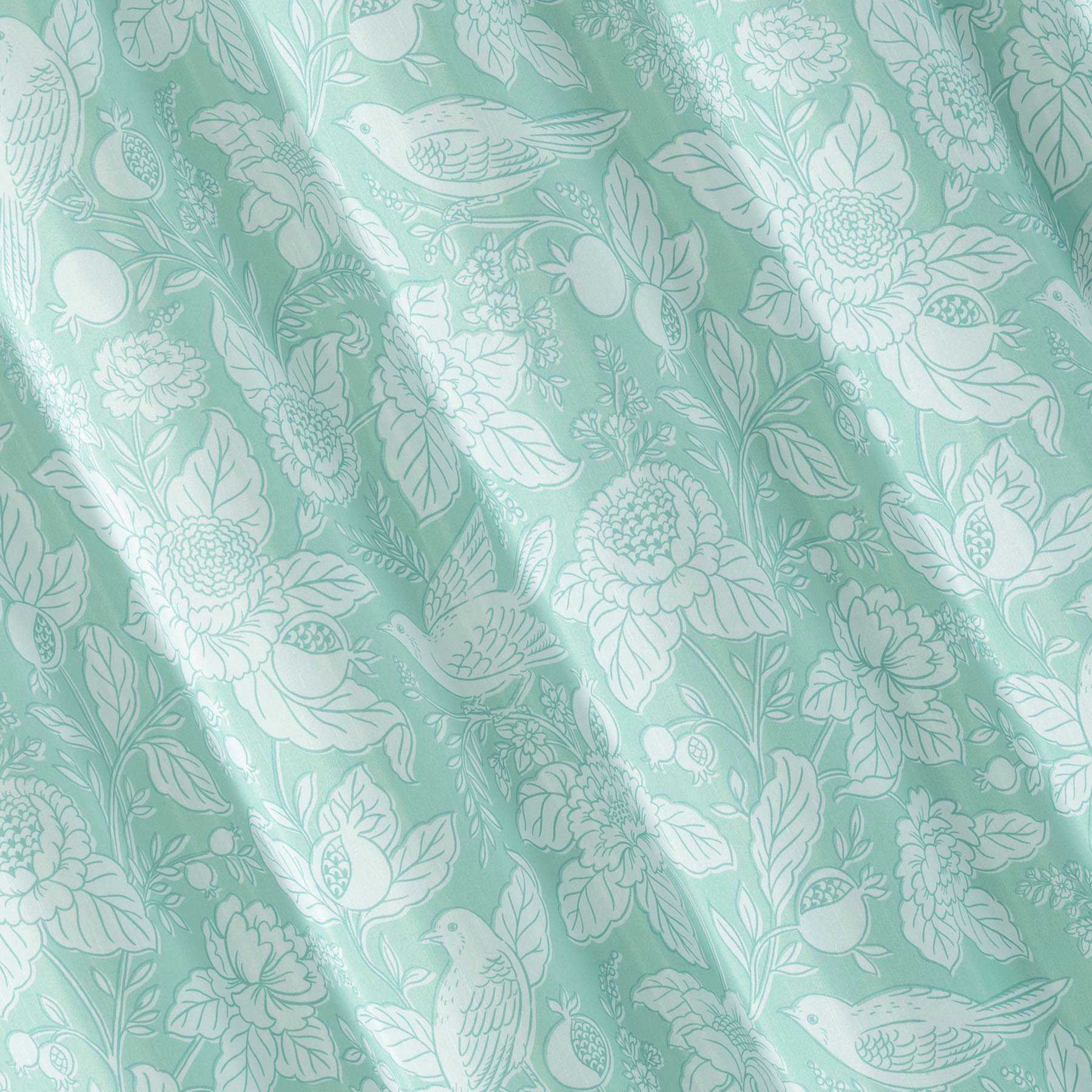 Providence Sea Green Jacobean Songbird Shower Curtain, 72"