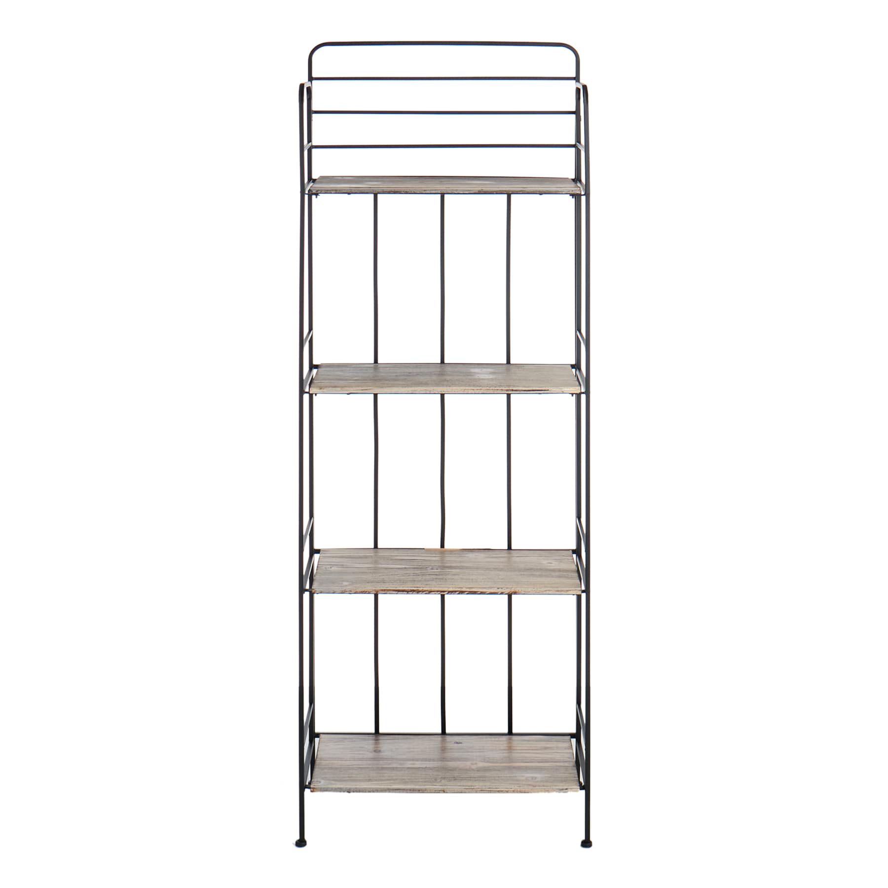4-Tier Black Metal Baker Rack with Folding Wooden Top Shelves