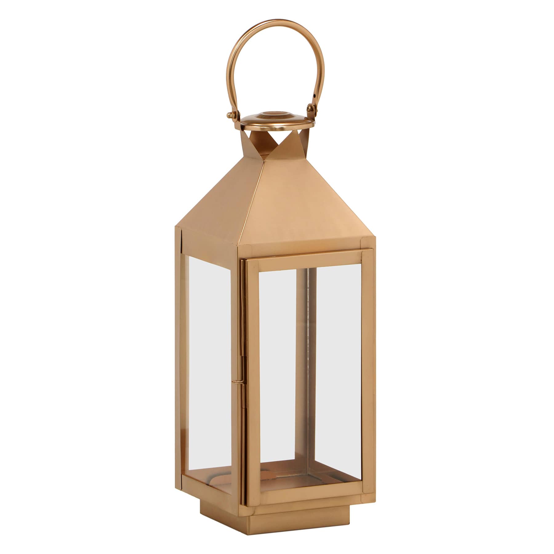 Copper Lantern with Glass, 19"