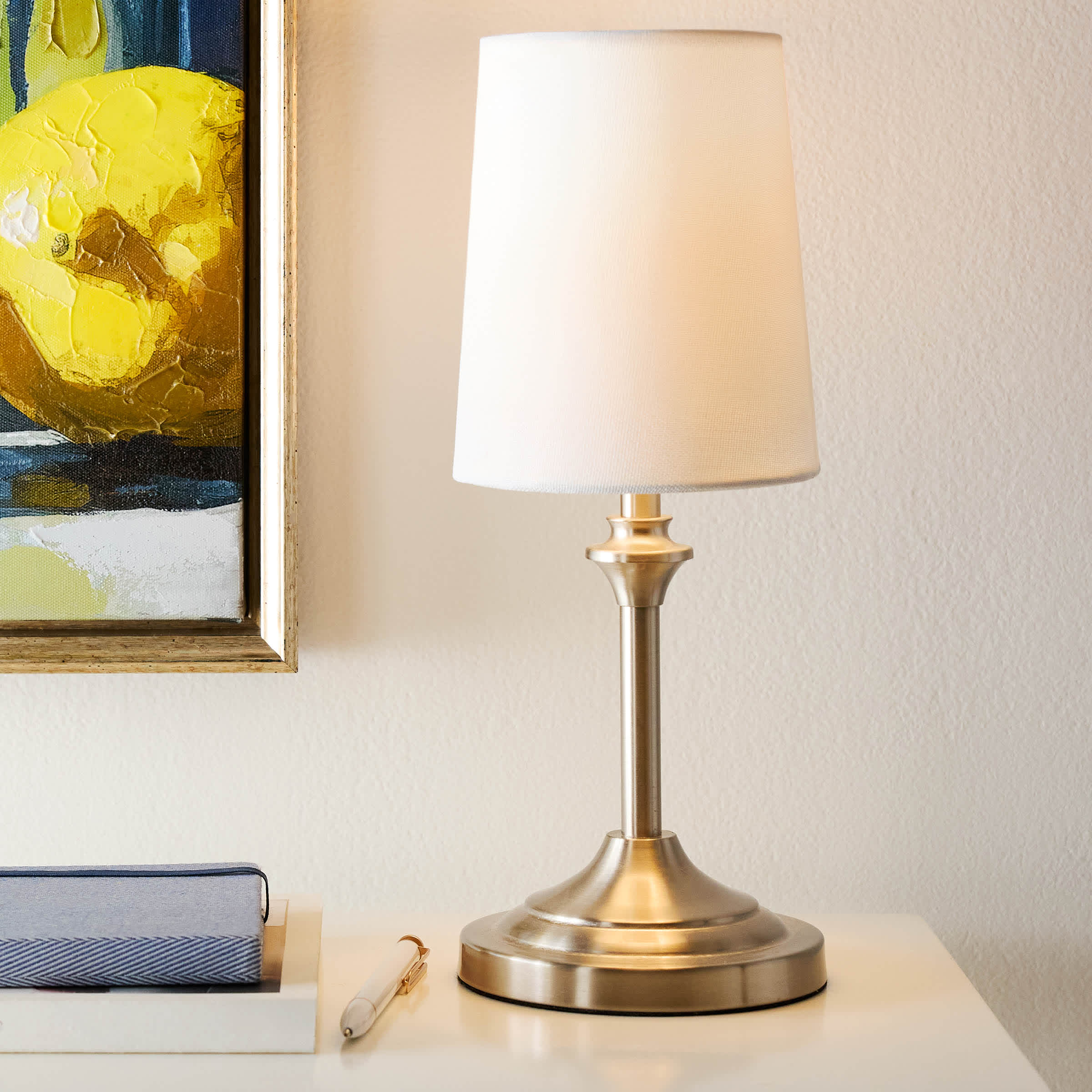 Silver Metal Mini Table Lamp with Shade, 13"