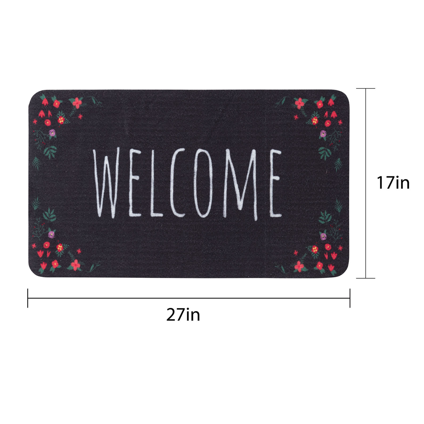 Welcome Floral Black Echo Doormat, 17x27