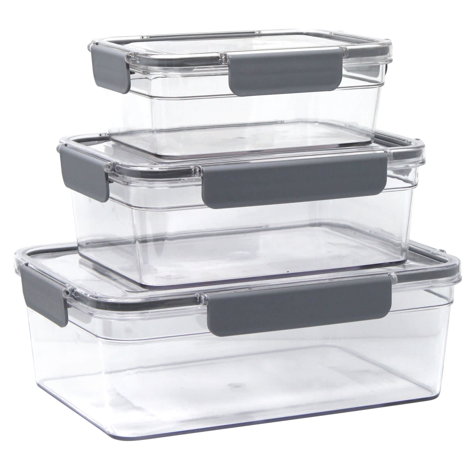 Set of 3 Rectangle Airtight Food Storage Containers, Charcoal